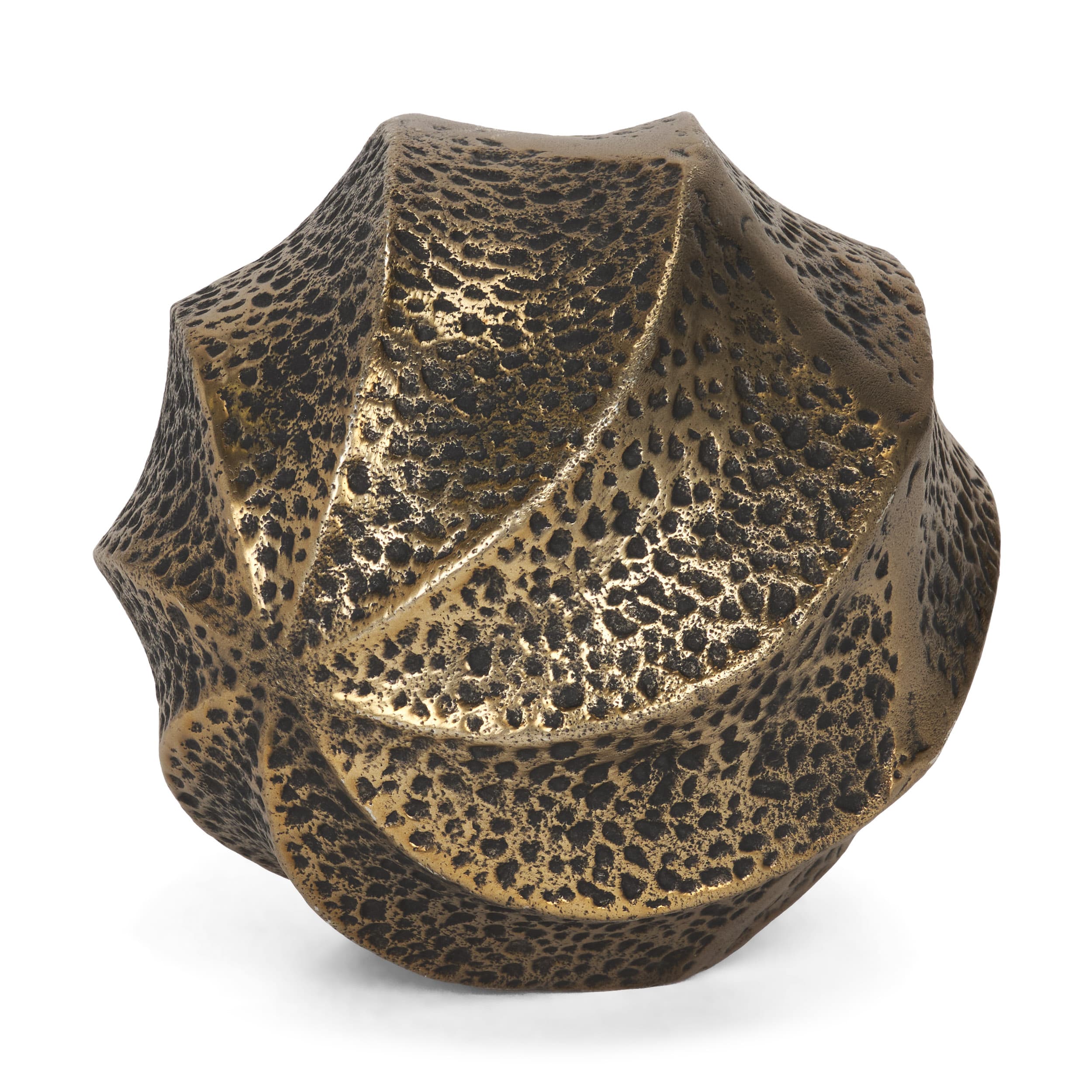 Imani Large Sculptural Textured Antiqued Gold Metal Decorative Orb Object — product photograph