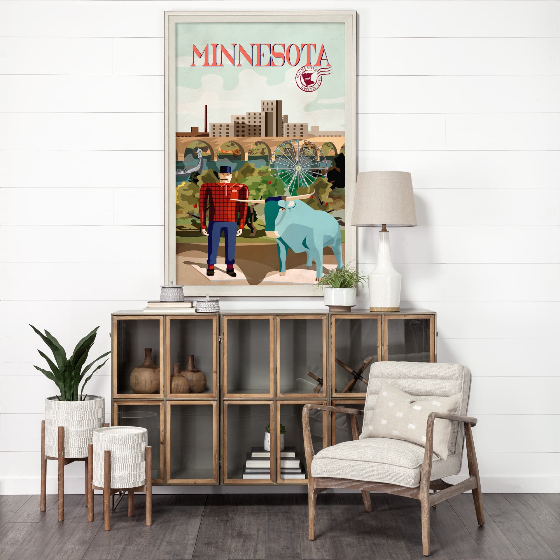 Minnesota Go USA (XL) by Mercana Studio a Hand Embellished Decograph Framed Art Print under Glass — in a styled room