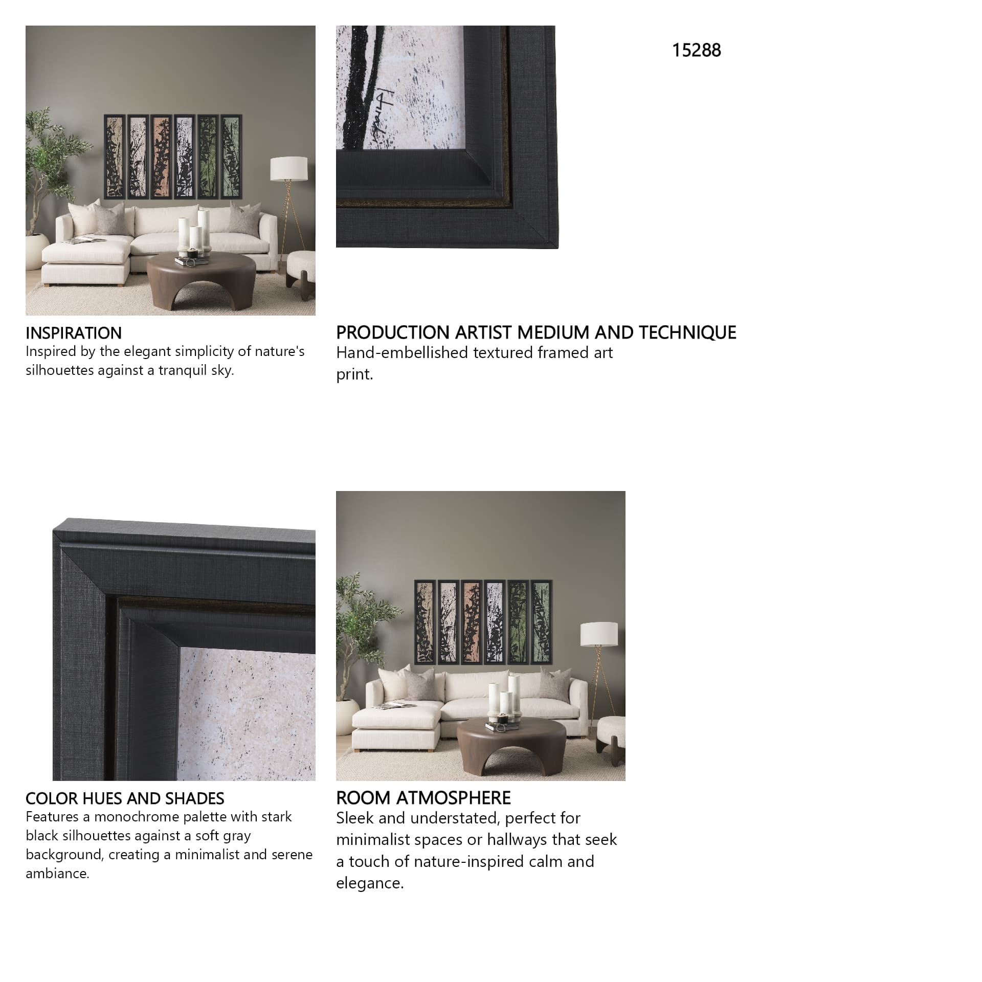Etched Silouette IV by Mercana Studio a Hand Embellished Textured Framed Art Print — in a styled room