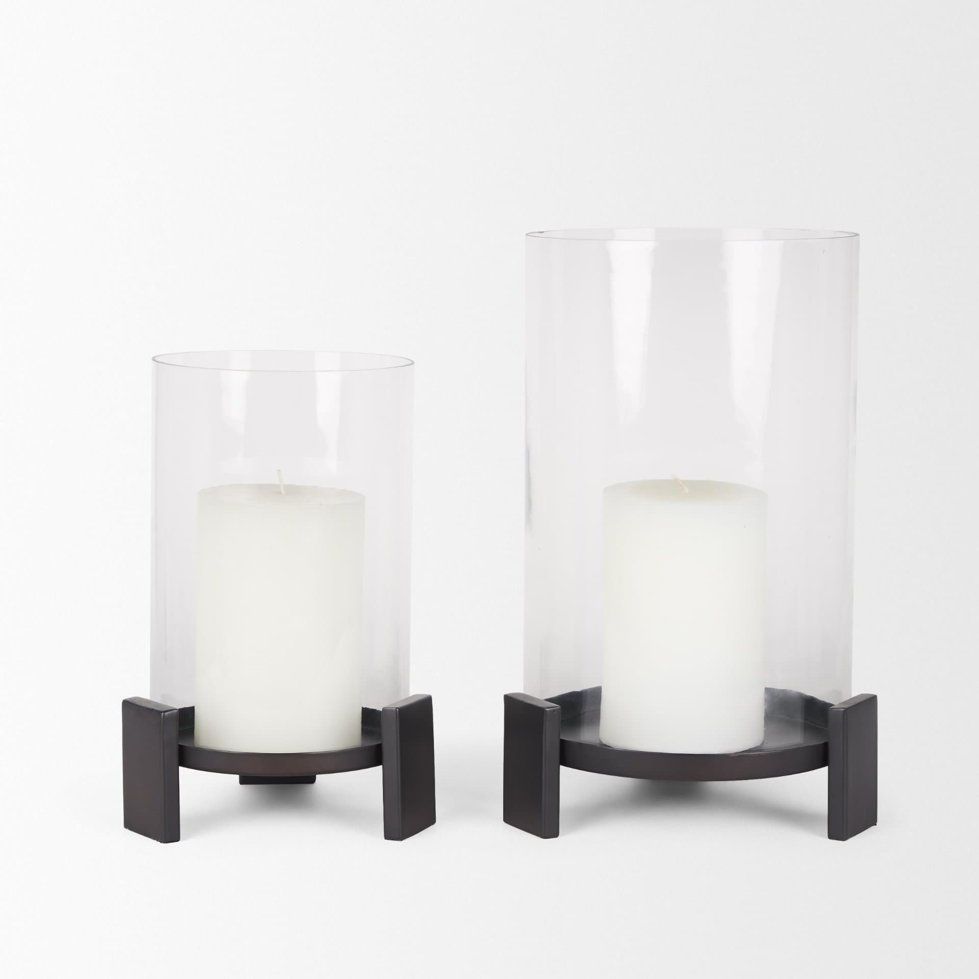 Price Large Matte Black-Brown Metal w/ Glass Hurricane Candle Holder — product photograph
