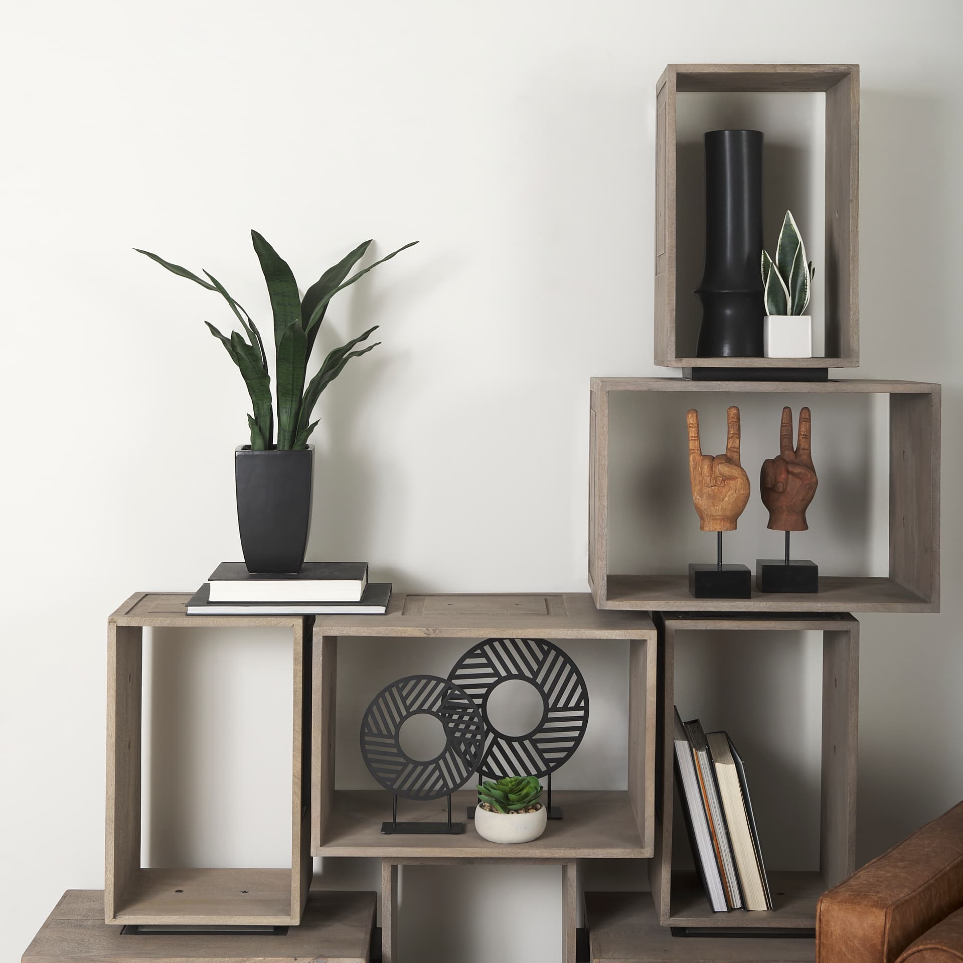 Simul (Set of 2) Light Brown Wood Modular Shelving Unit — product photograph