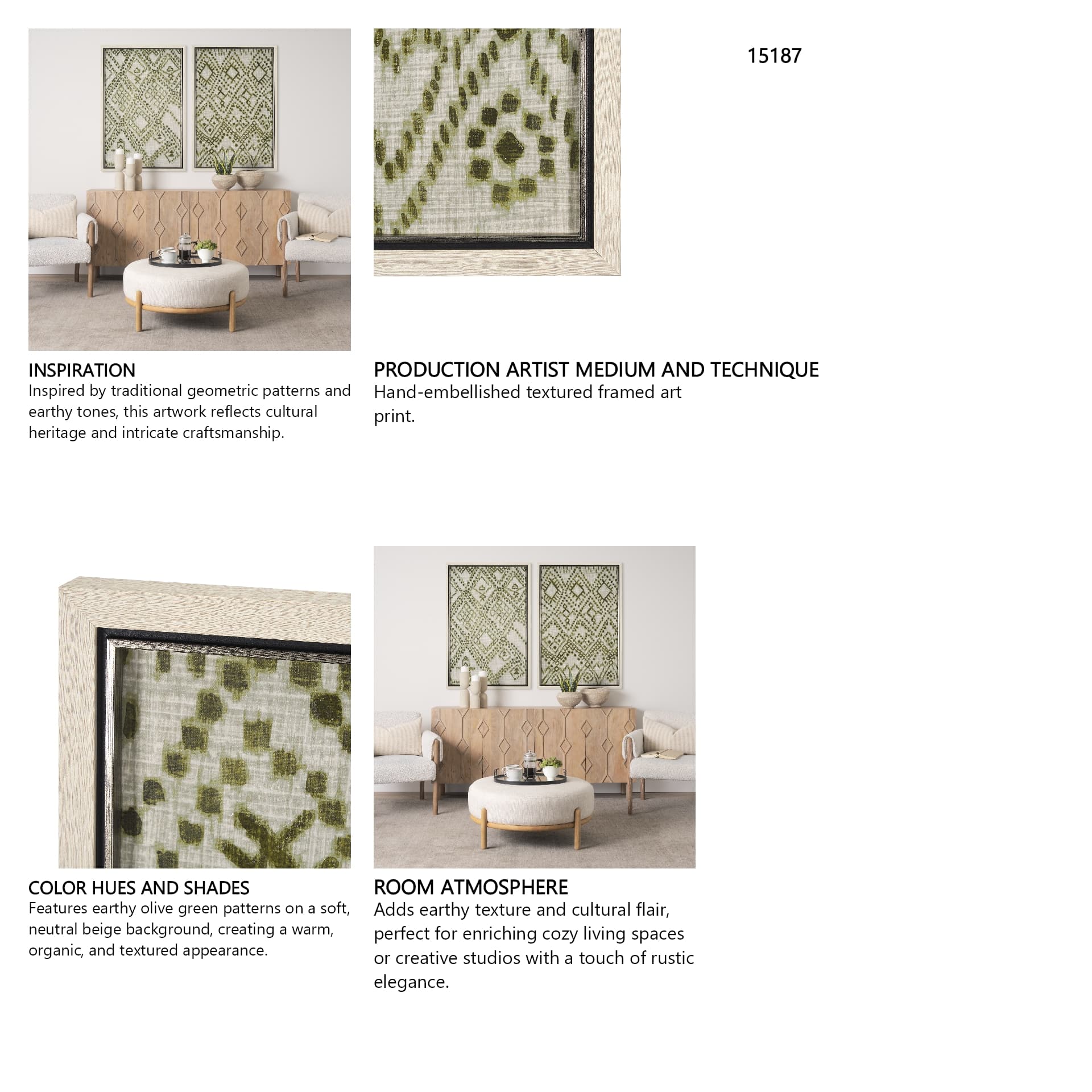 Story Teller II Olive by Mercana Studio a Hand Embelished Textured Framed Art Print — in a styled room