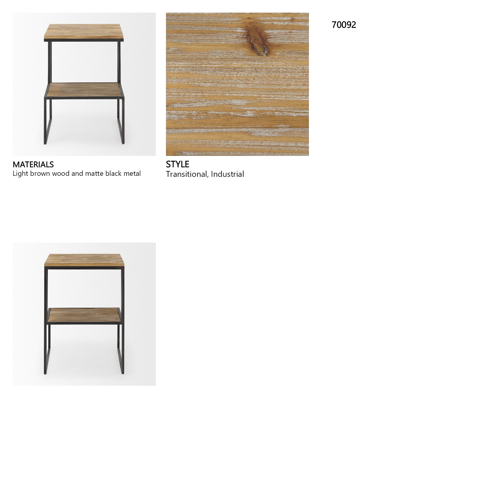 Ronin 22"H Square 2-Tier Wood w/ Black Metal Accent Table — in a styled room