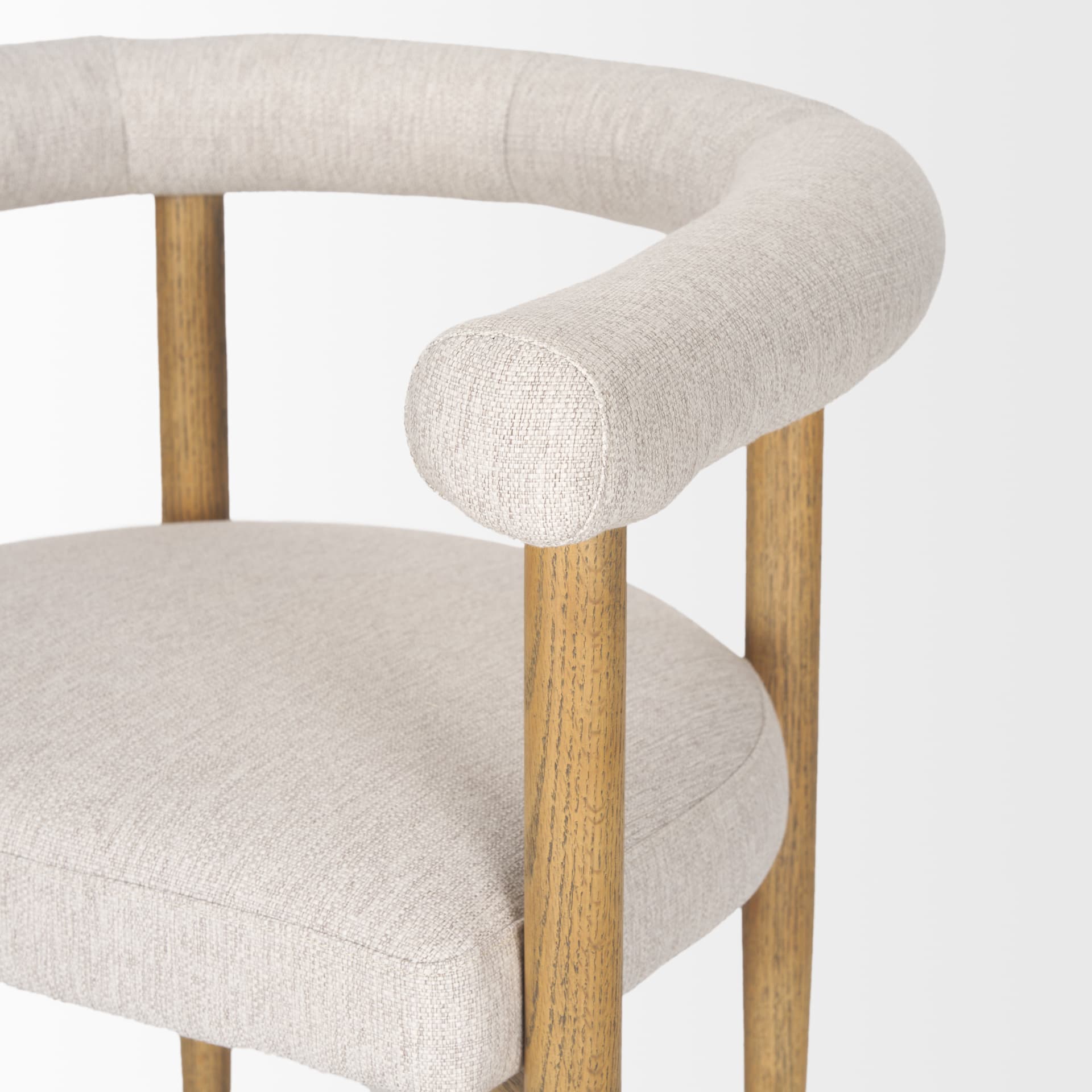 Arden Curved Back Dining Side Chair | Cream Twill w/ Brown Wood — product photograph