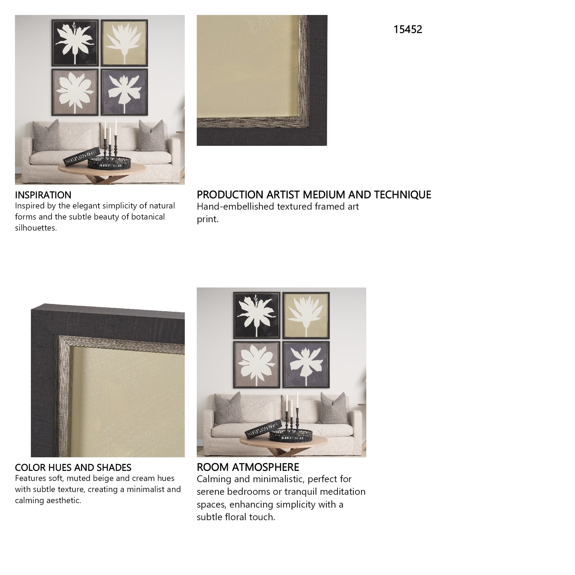 Floral Silhouettes II by Liz Jardine a Hand Embelished Textured Framed Art Print — in a styled room