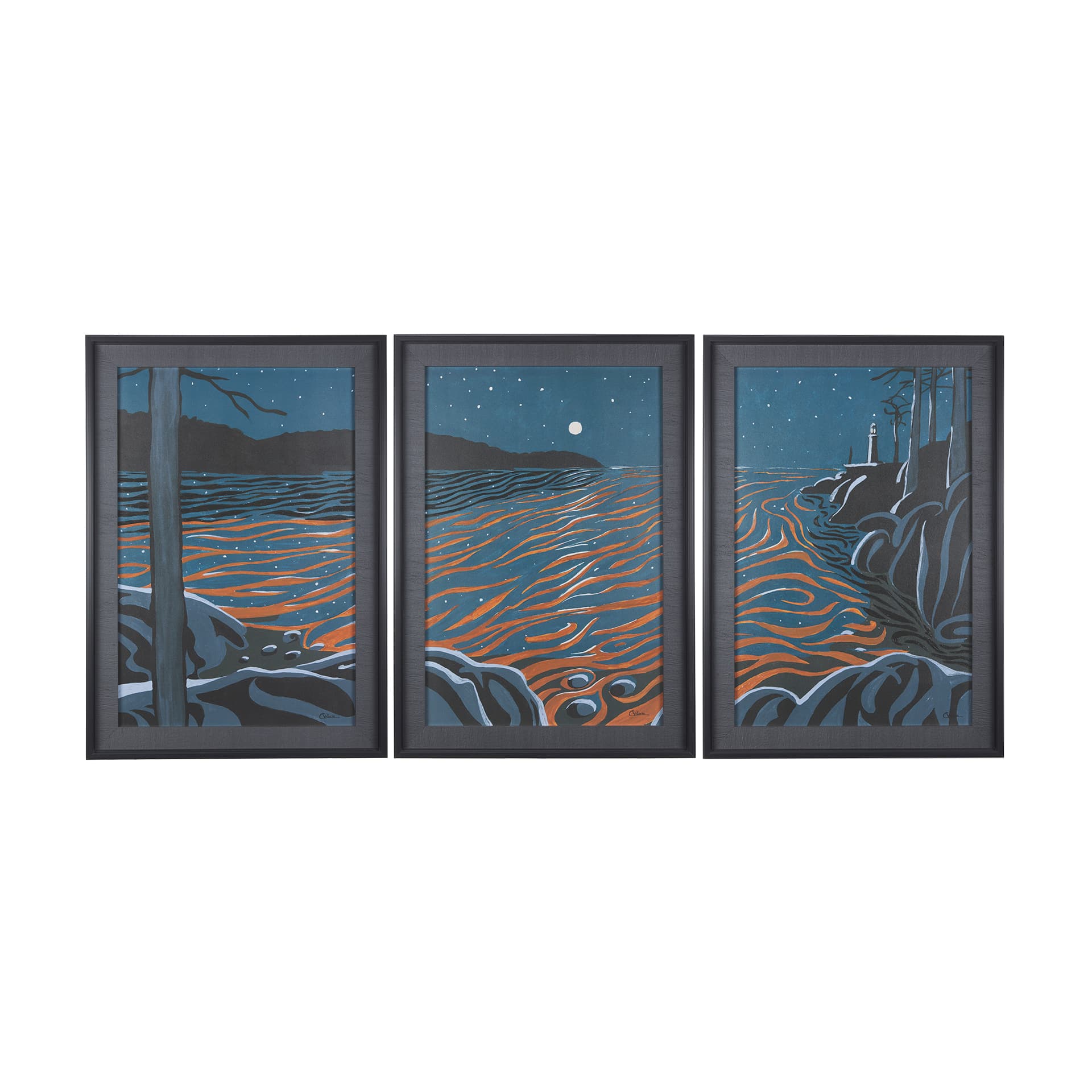 Sea bay at night III by Mercana Studio a Hand Embellished Textured Framed Art Print — product photograph