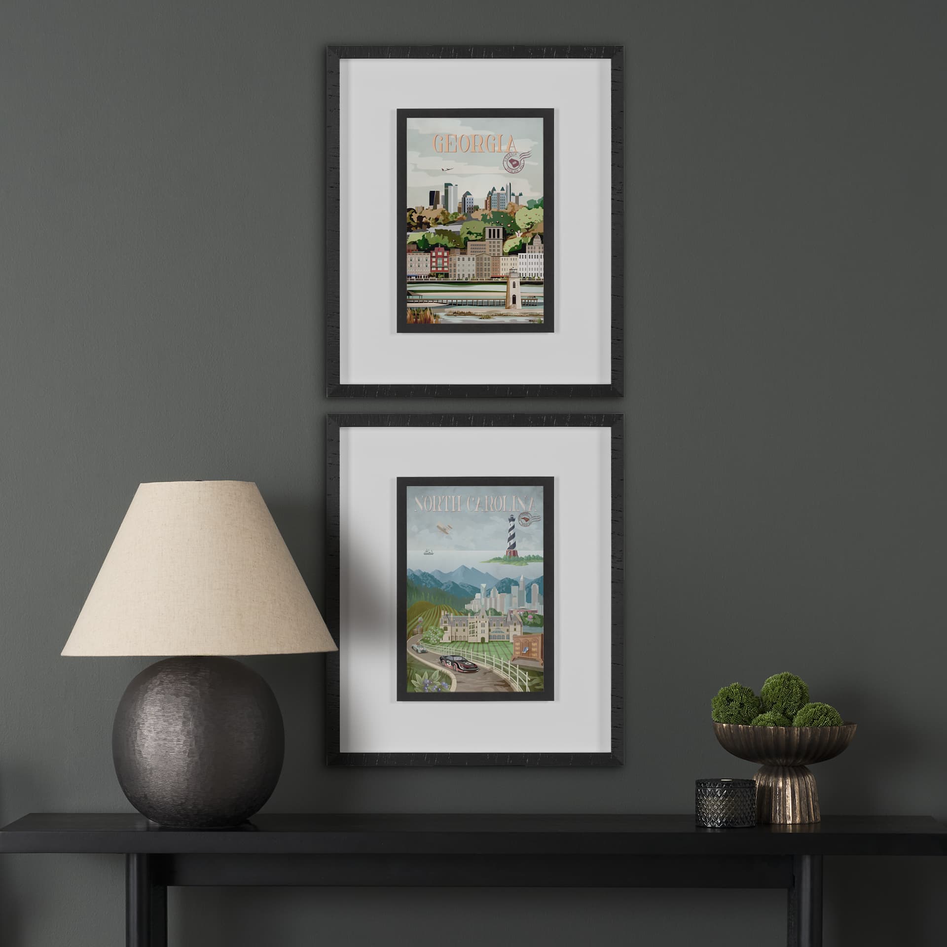 Georgia Go USA (M) by Mercana Studio a Framed Art Print Matted under Glass — in a styled room