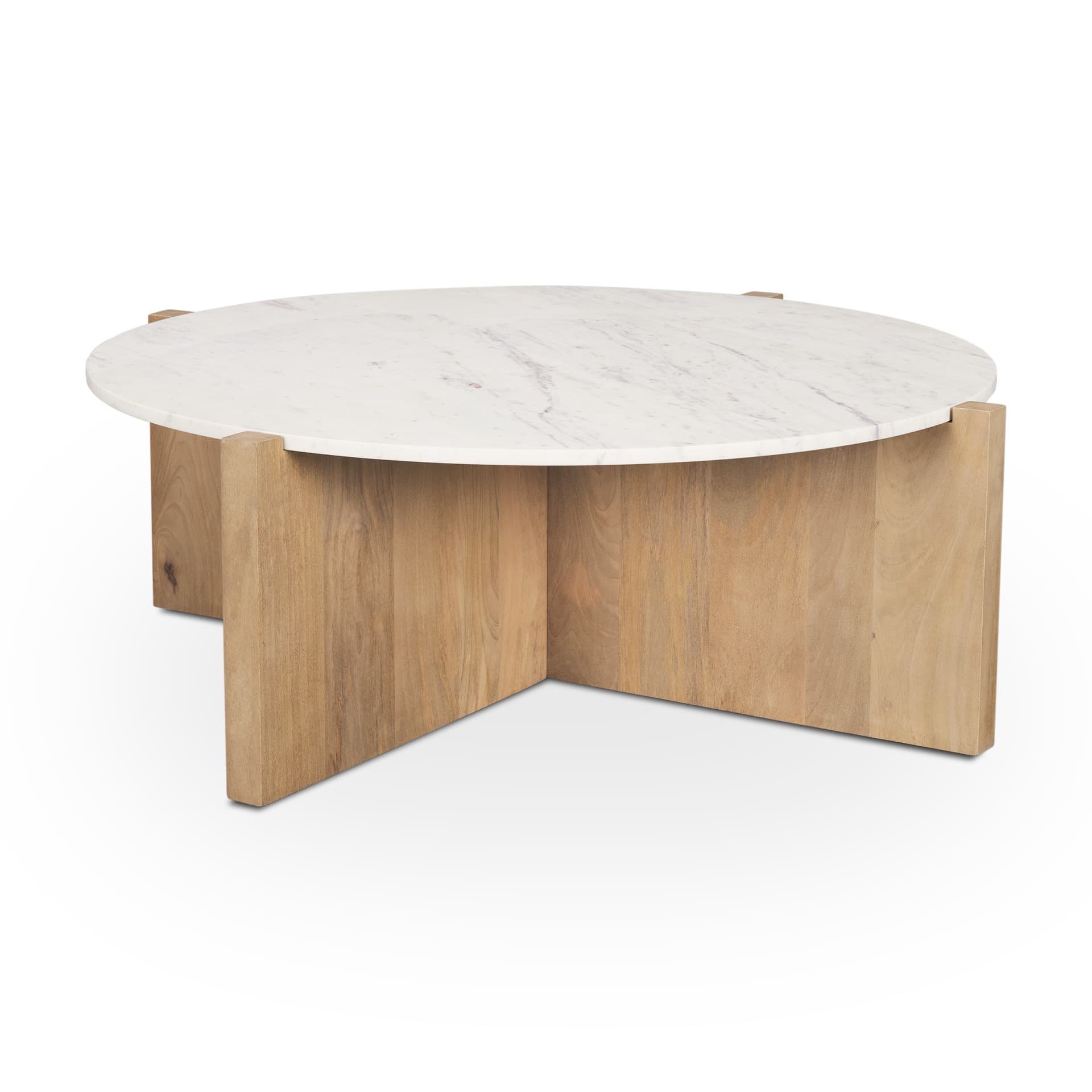 Bianca Light Brown Wood w/ Round Marble Top Coffee Table — product photograph