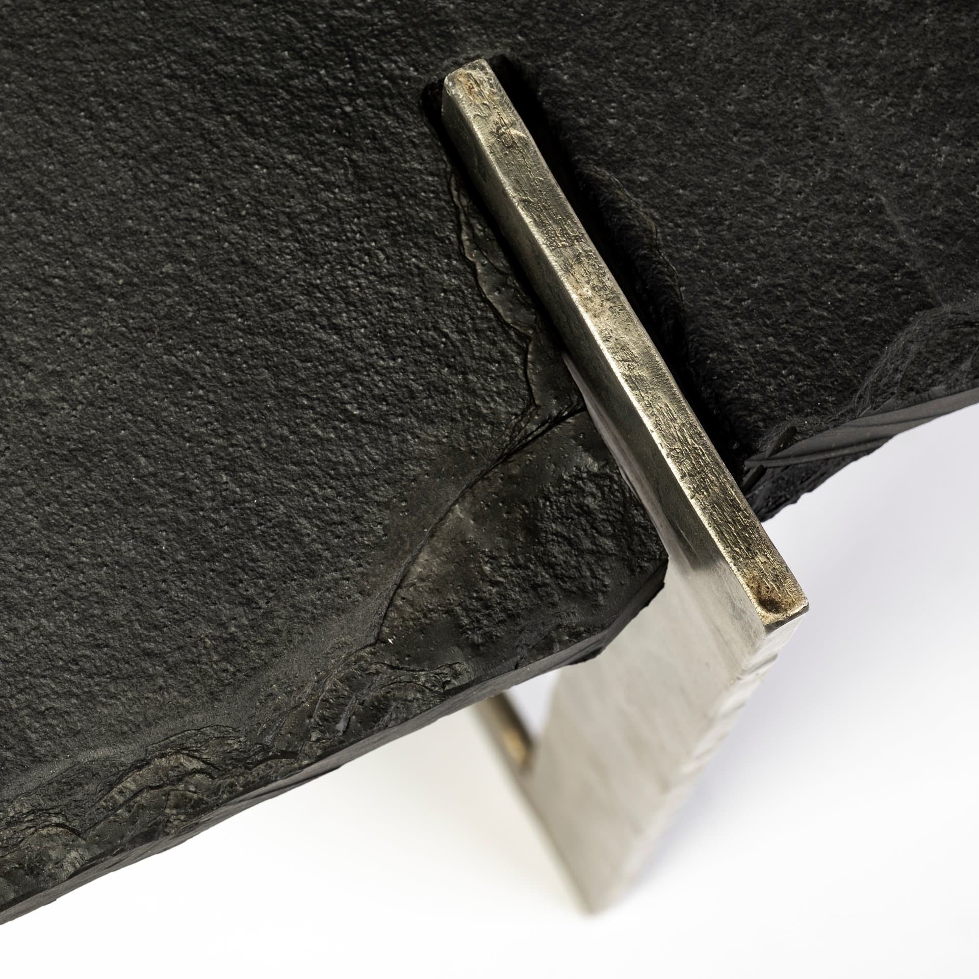 Shale 37" Irregular Live-Edge Black Slate w/Flat Iron Base Coffee Table — product photograph