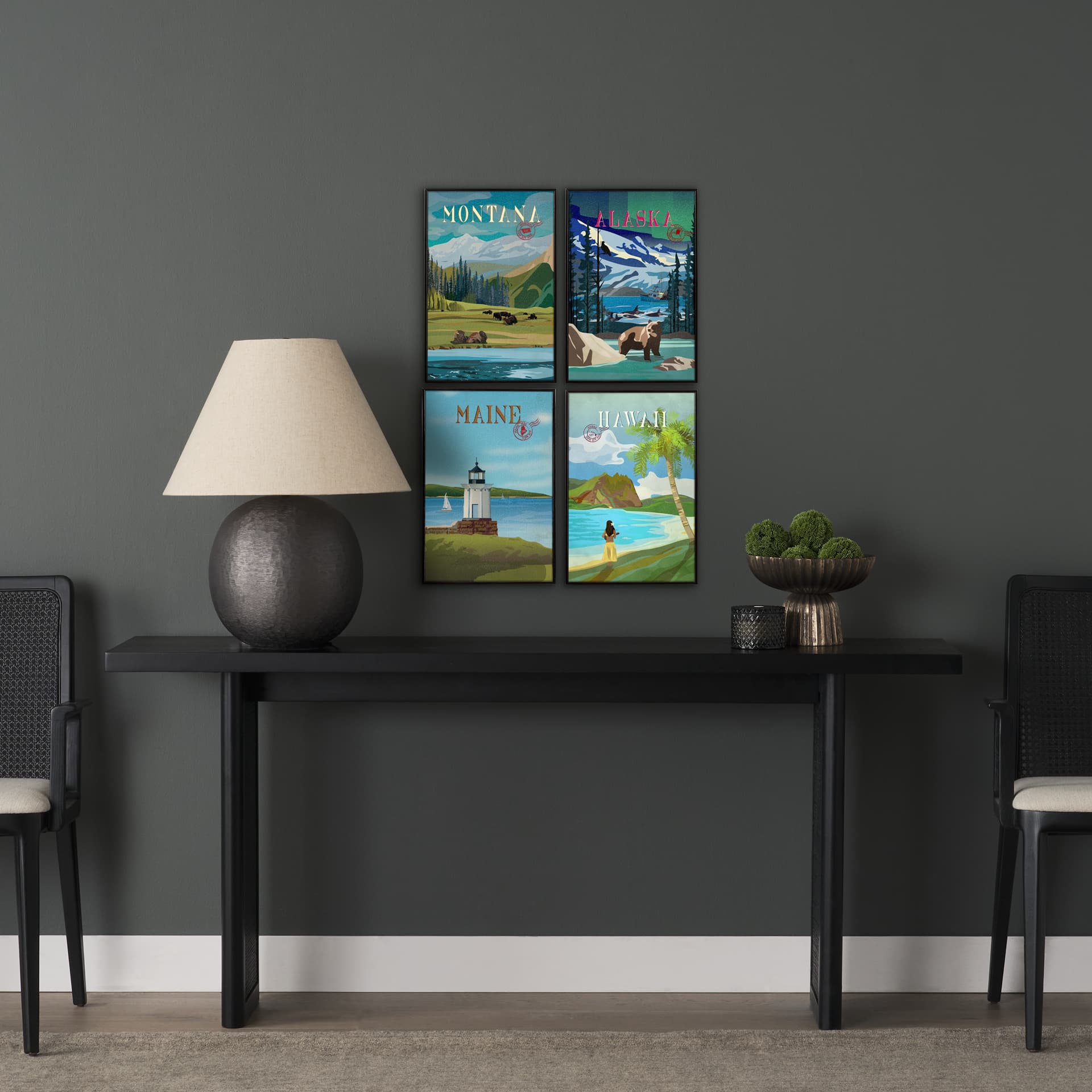 Montana Go USA (SM) by Mercana Studio a Hand Embellished Decograph Framed Art Print — in a styled room