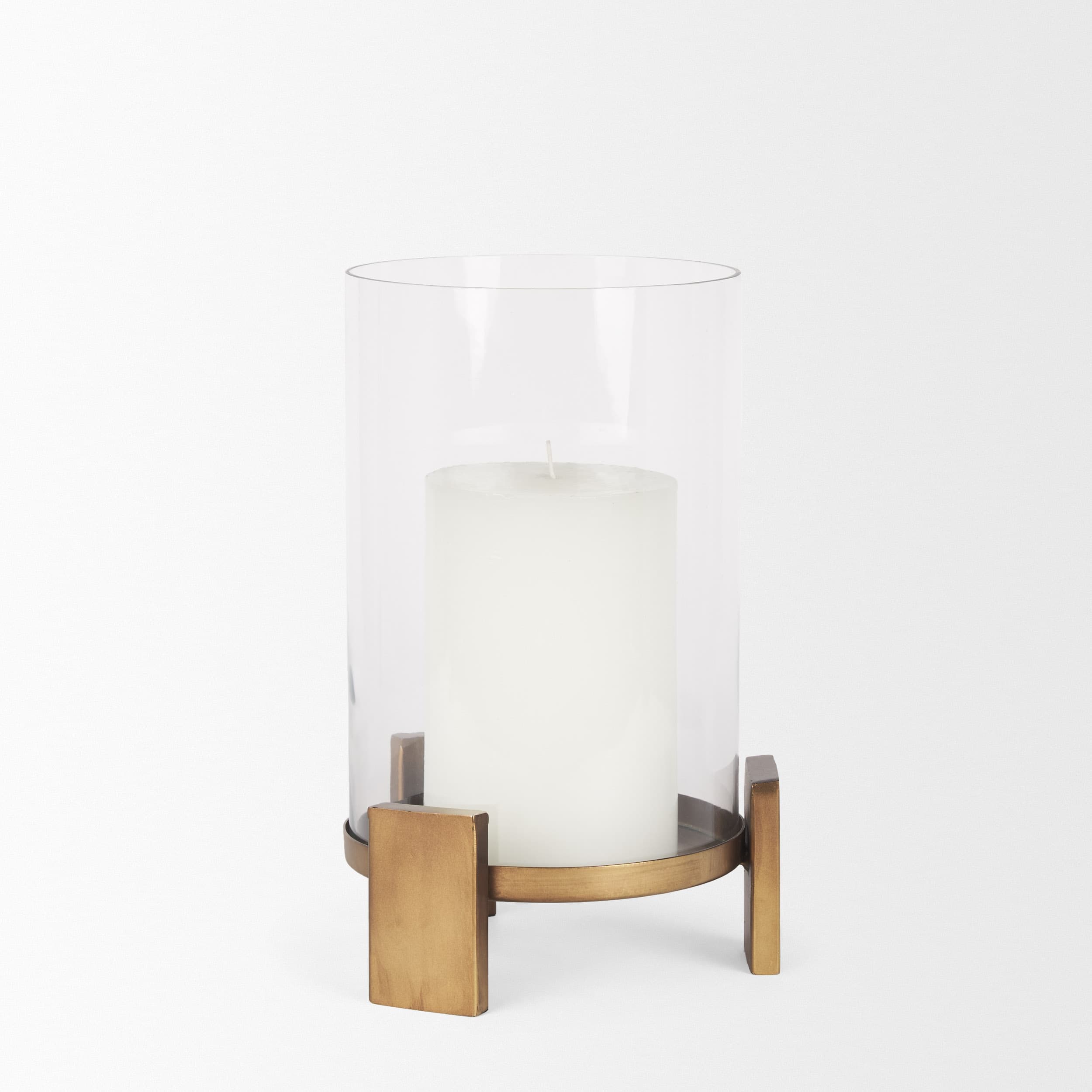 Price Small Antiqued Gold Metal w/ Glass Hurricane Candle Holder — product photograph
