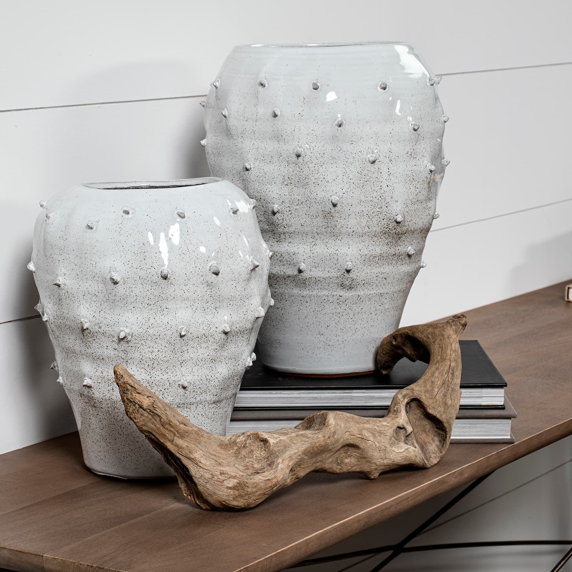 Julian Large Glossy White Ceramic Spoked Vase — product photograph