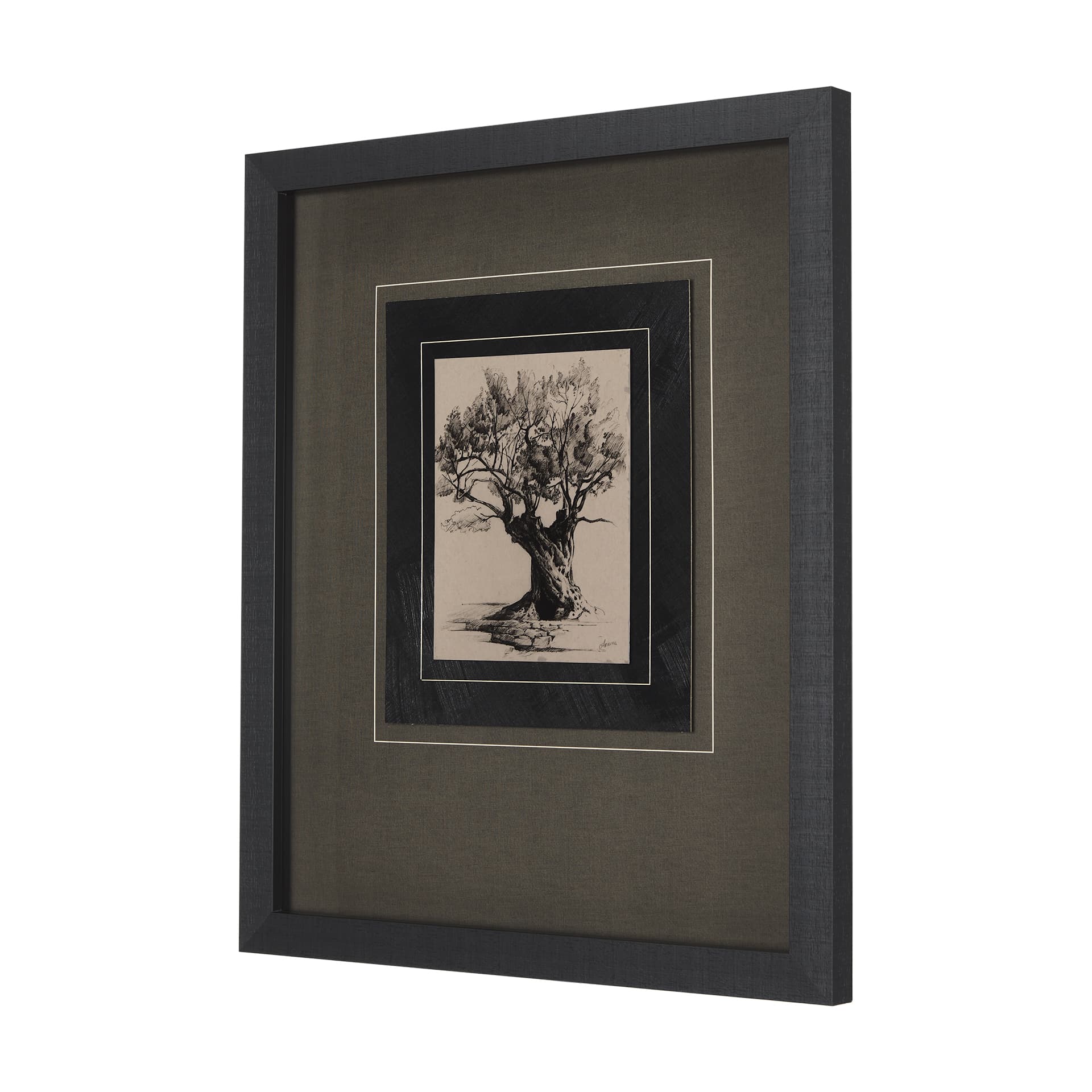 Tree Drawing I by Mercana Studio a Hand Embellished Textured Framed Art Print Matted under Glass — product photograph