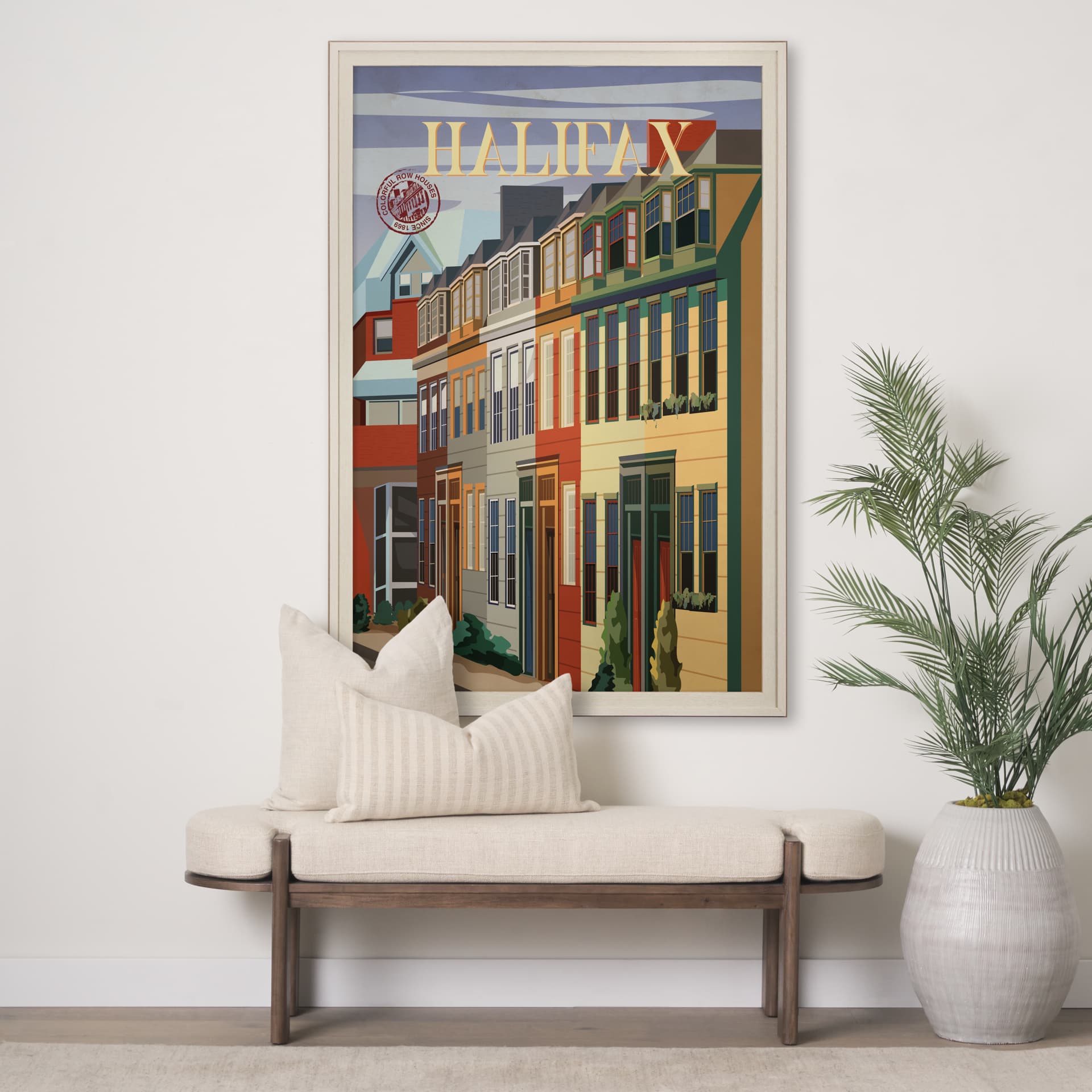 Halifax Go Canada (XL) by Mercana Studio a Hand Embellished Decograph Framed Art Print under Glass — in a styled room