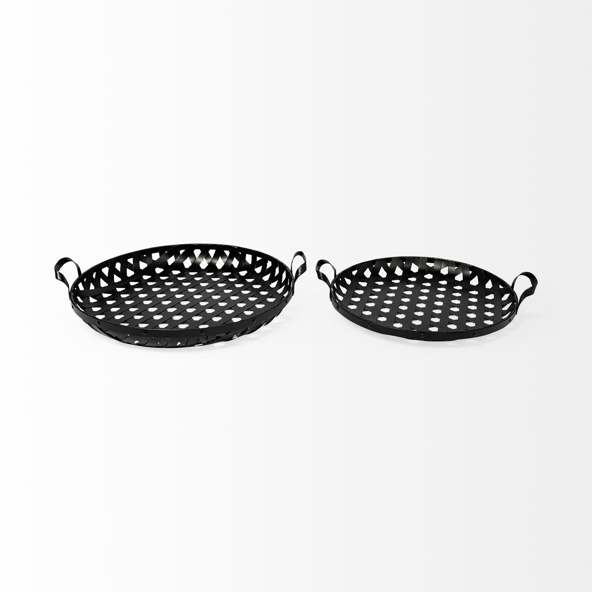 Lito (Set of 2) Black Woven Metal Round Serving Trays — product photograph