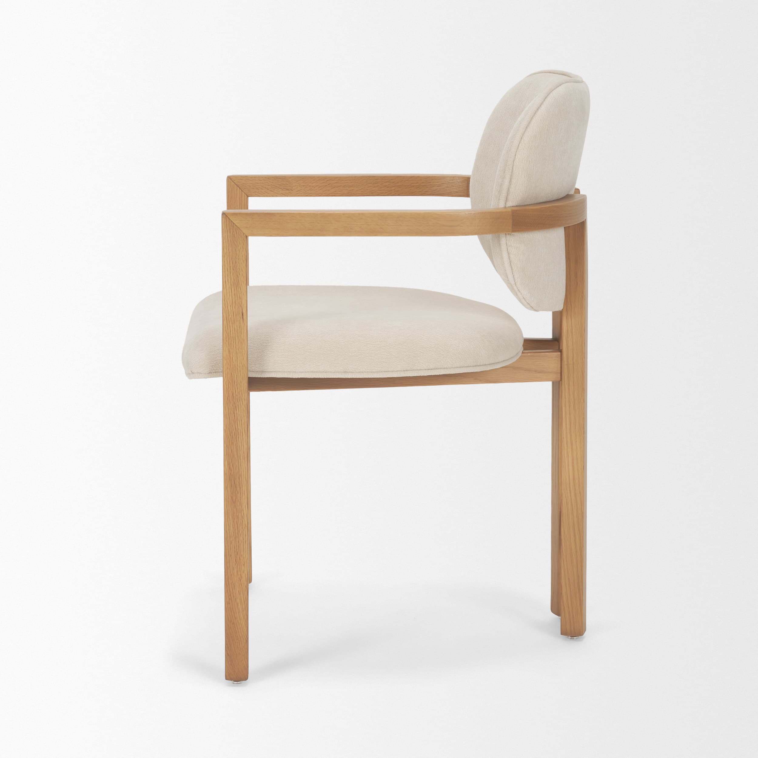 Carlisle Curved Back Dining Arm Chair | Cream Chenille w/ Brown Wood — product photograph