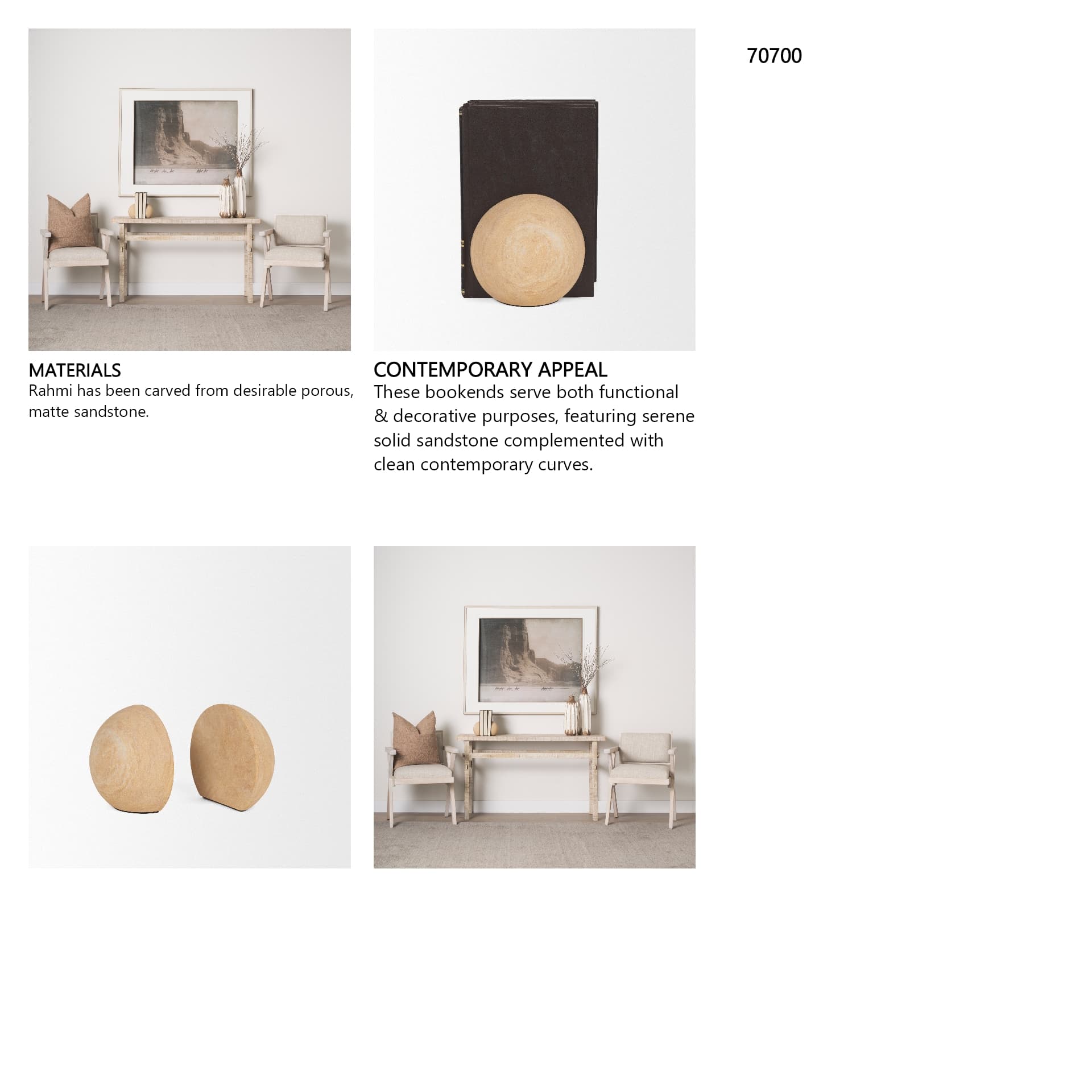 Rahmi Sandstone Orb Bookends — in a styled room