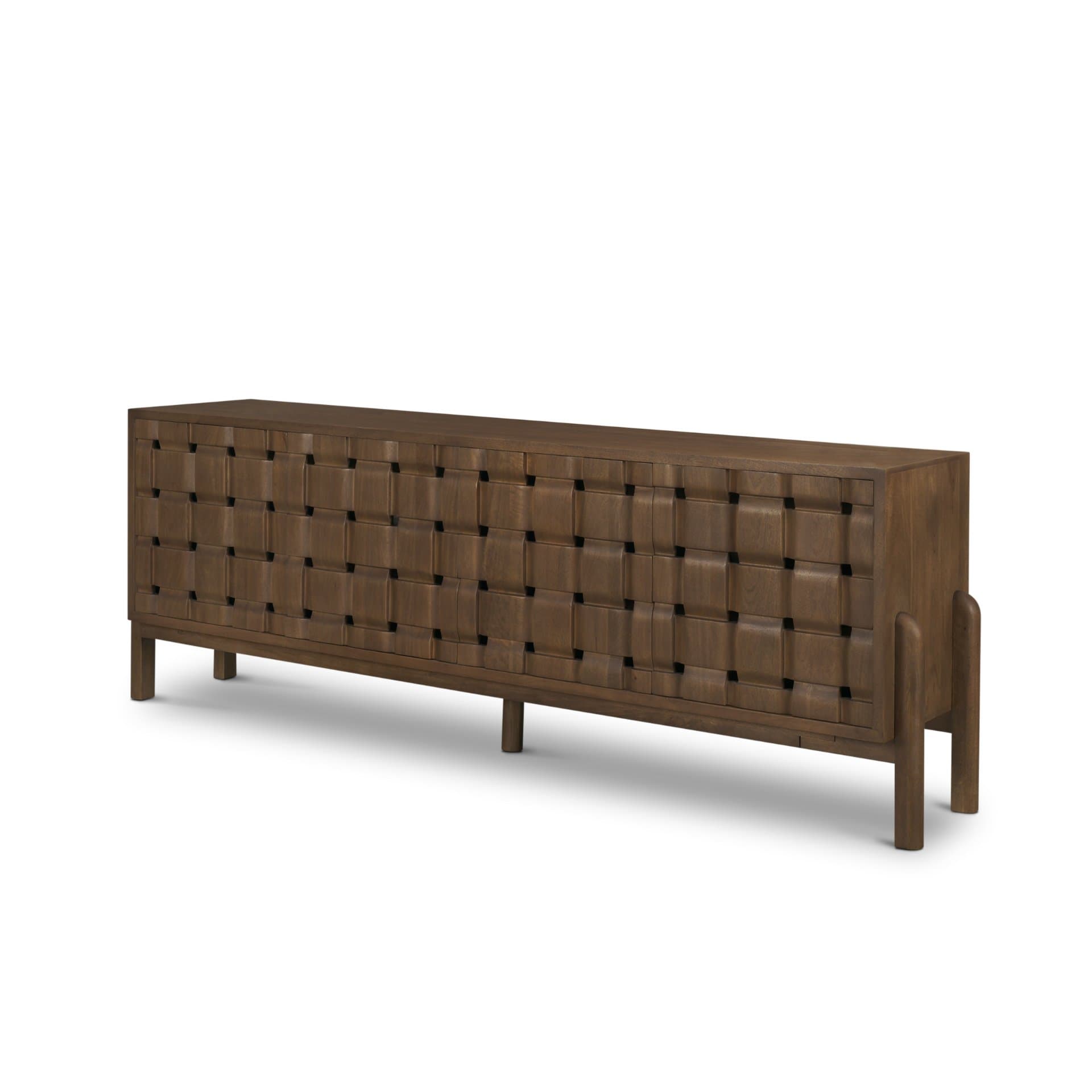 Trellyn Dark Brown Solid Wood 4-Door w/ Carved Woven Doors Closed Sideboard — product photograph