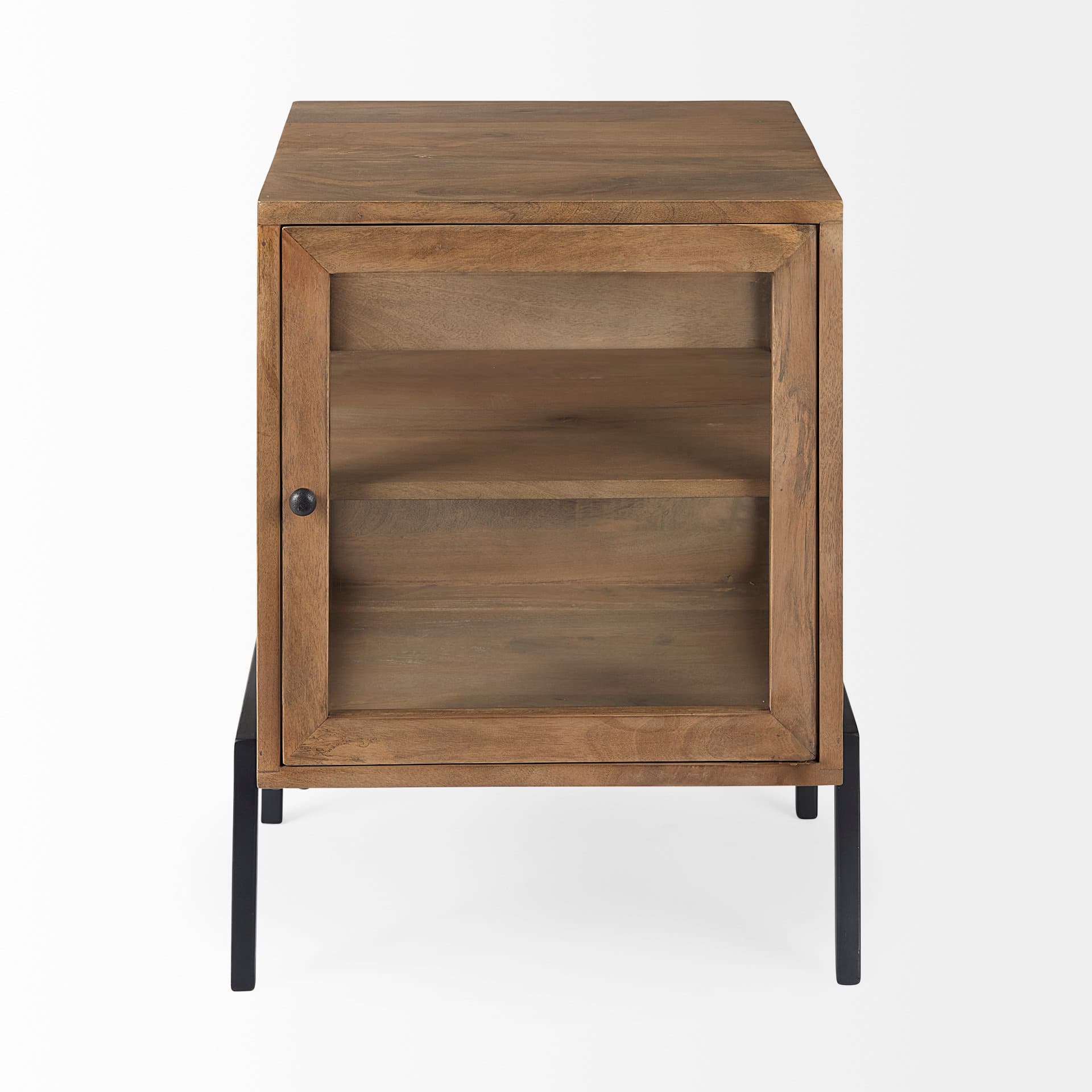 Arelius 20L x 18W x 26H Light Brown Wood W/ Black Metal Frame End/Side Table — product photograph