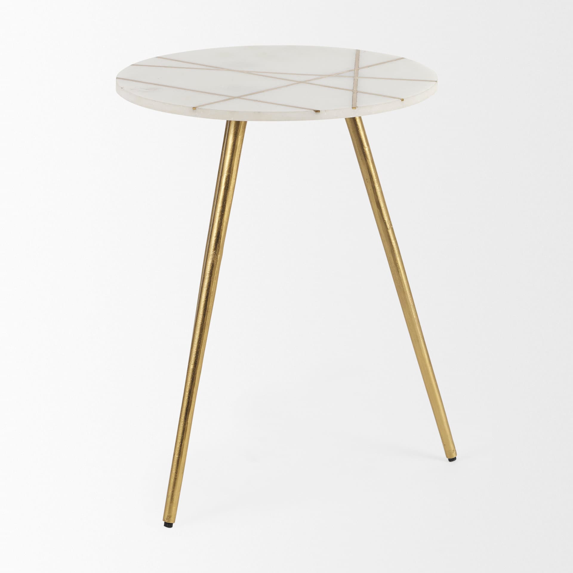 Vivienne 18.0L x 18.0W x 23.0H White Marble W/Antique Gold Metal Round Large Accent Table — product photograph