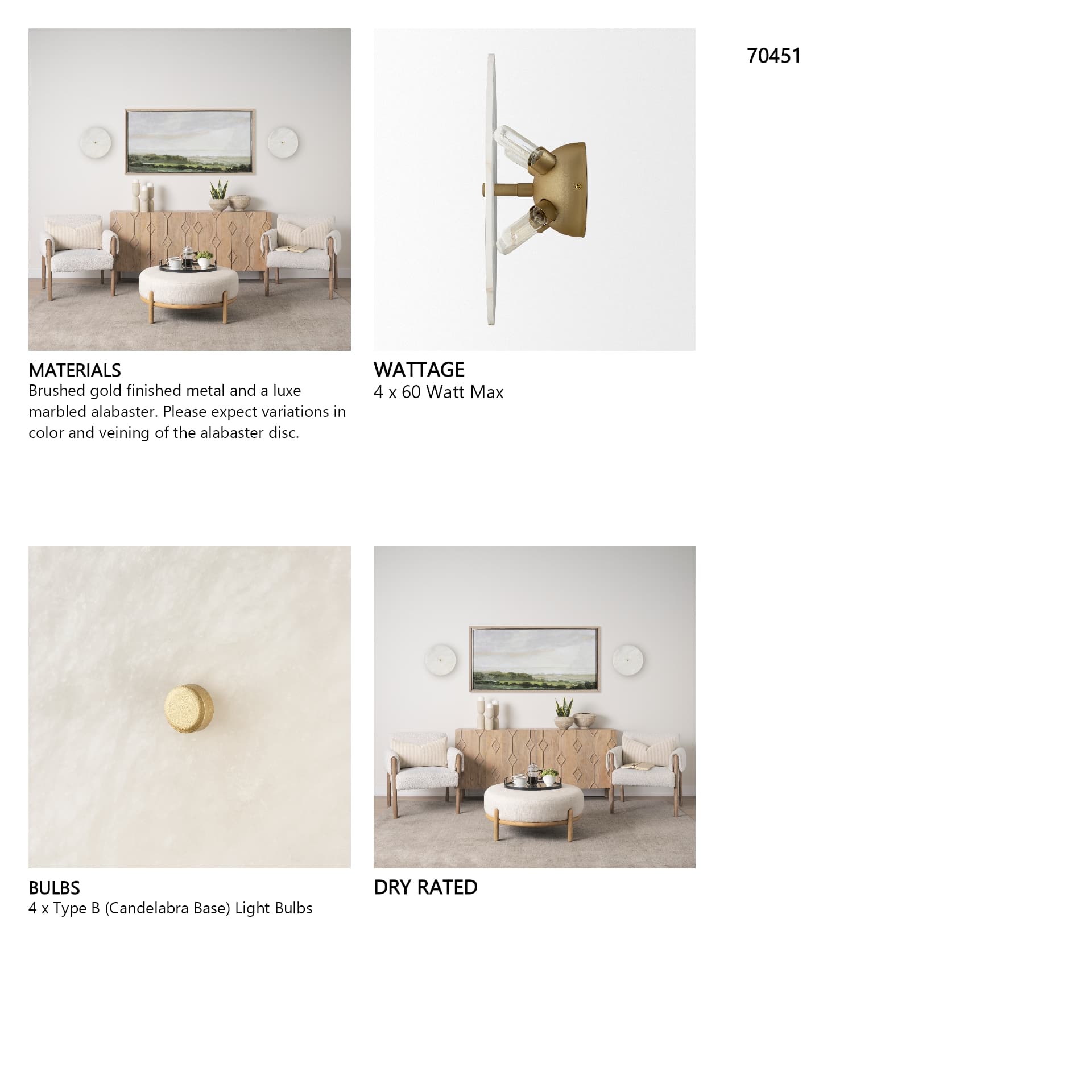 Dolly Brushed Gold Metal w/ Alabaster Shade 4-Light Wall Sconce — in a styled room