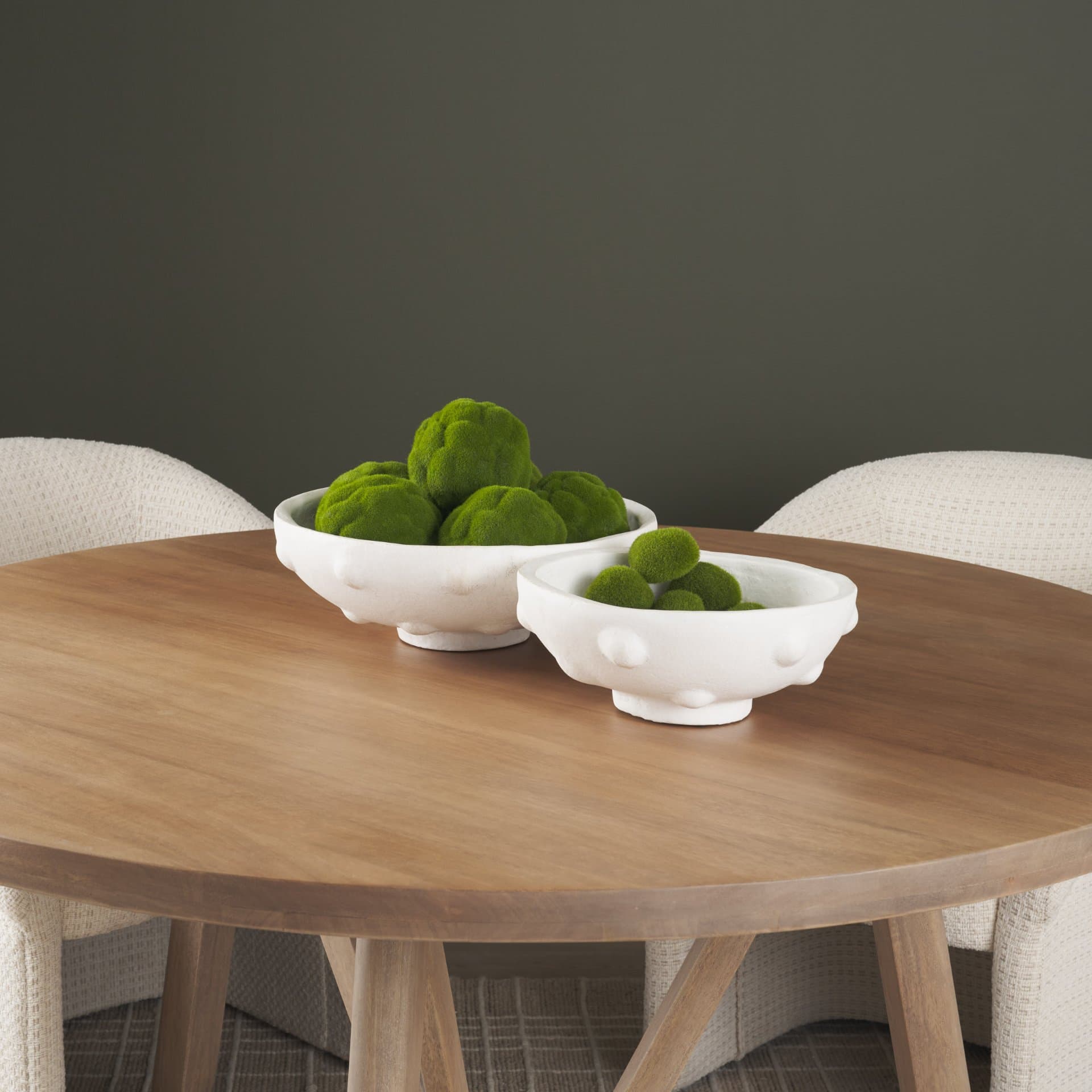 Punto Large White Paper Mache Dotted Centerpiece Bowl — in a styled room
