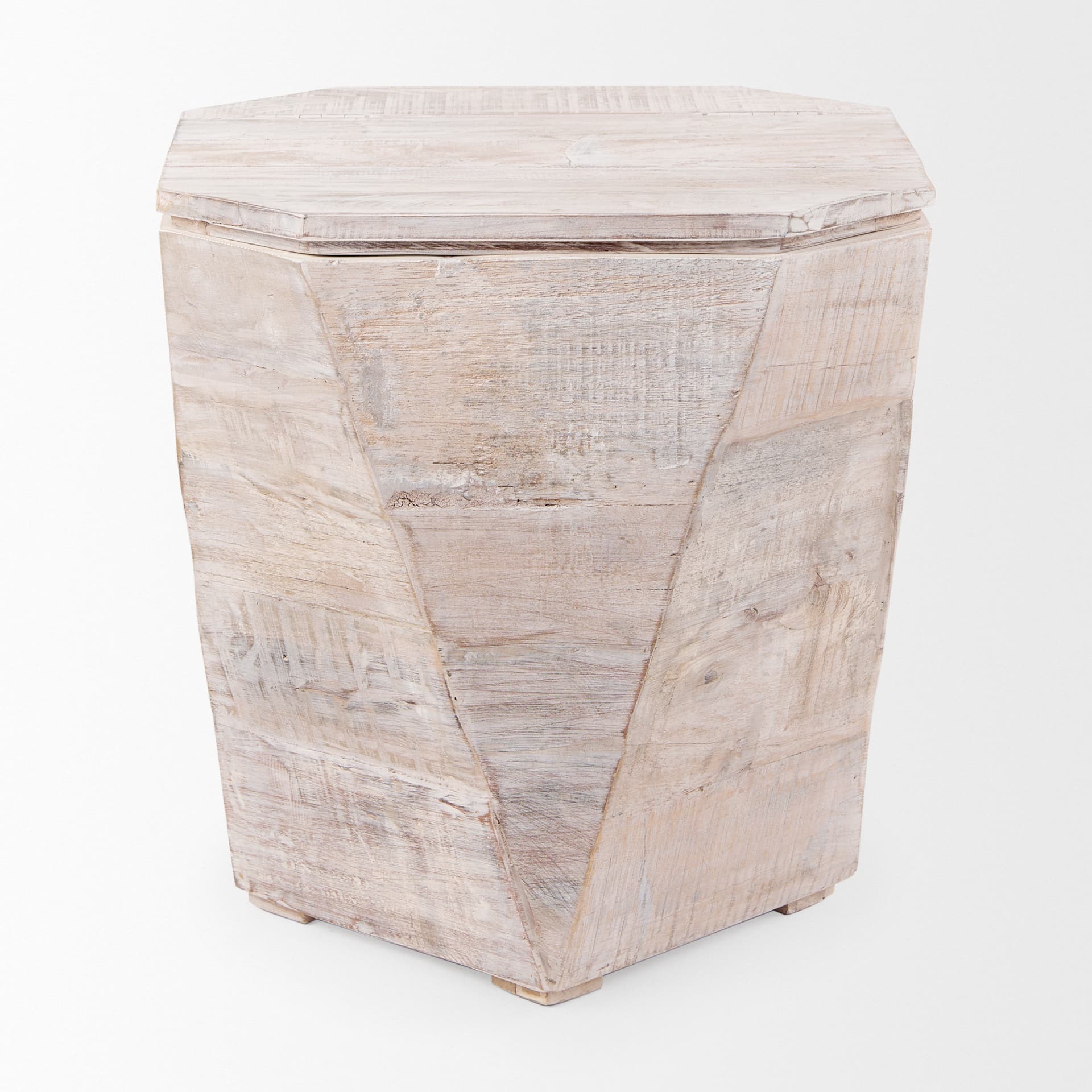 Esagono Octagonal Reclaimed Wood End/Side Table w/ Storage — product photograph