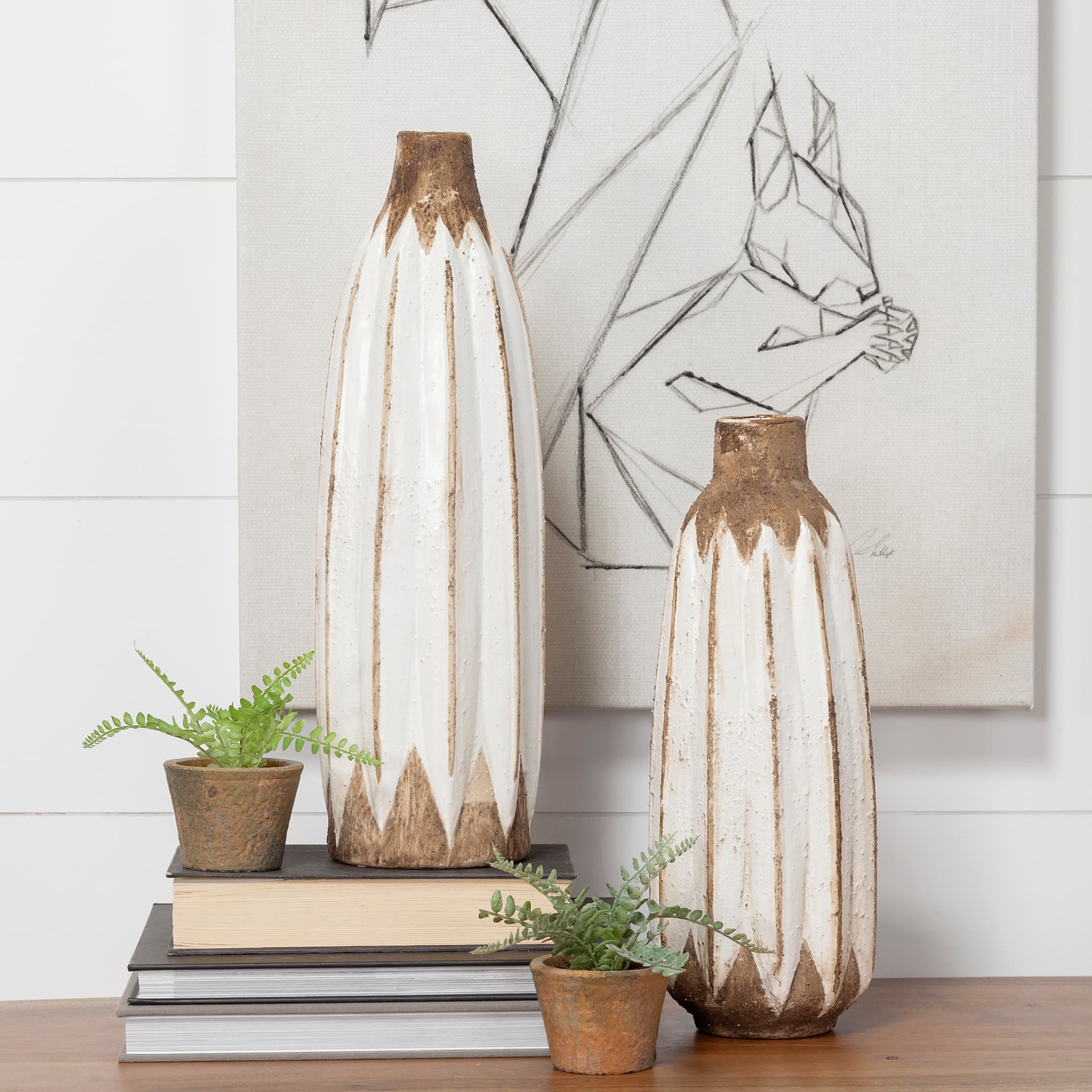 Sisko I Short Rustic Brown White Ceramic Vase — product photograph