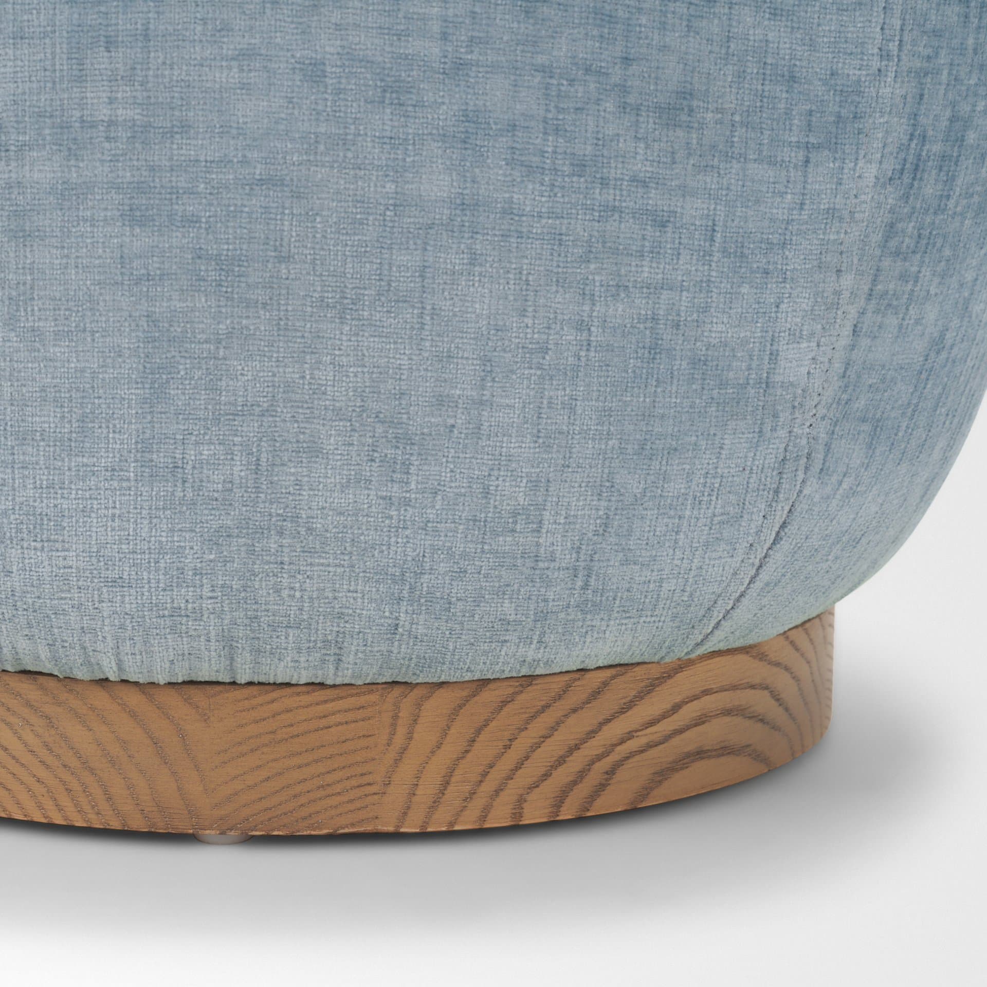 Siren French Blue Fabric w/ Brown Ash Wood Round Accent Stool — product photograph