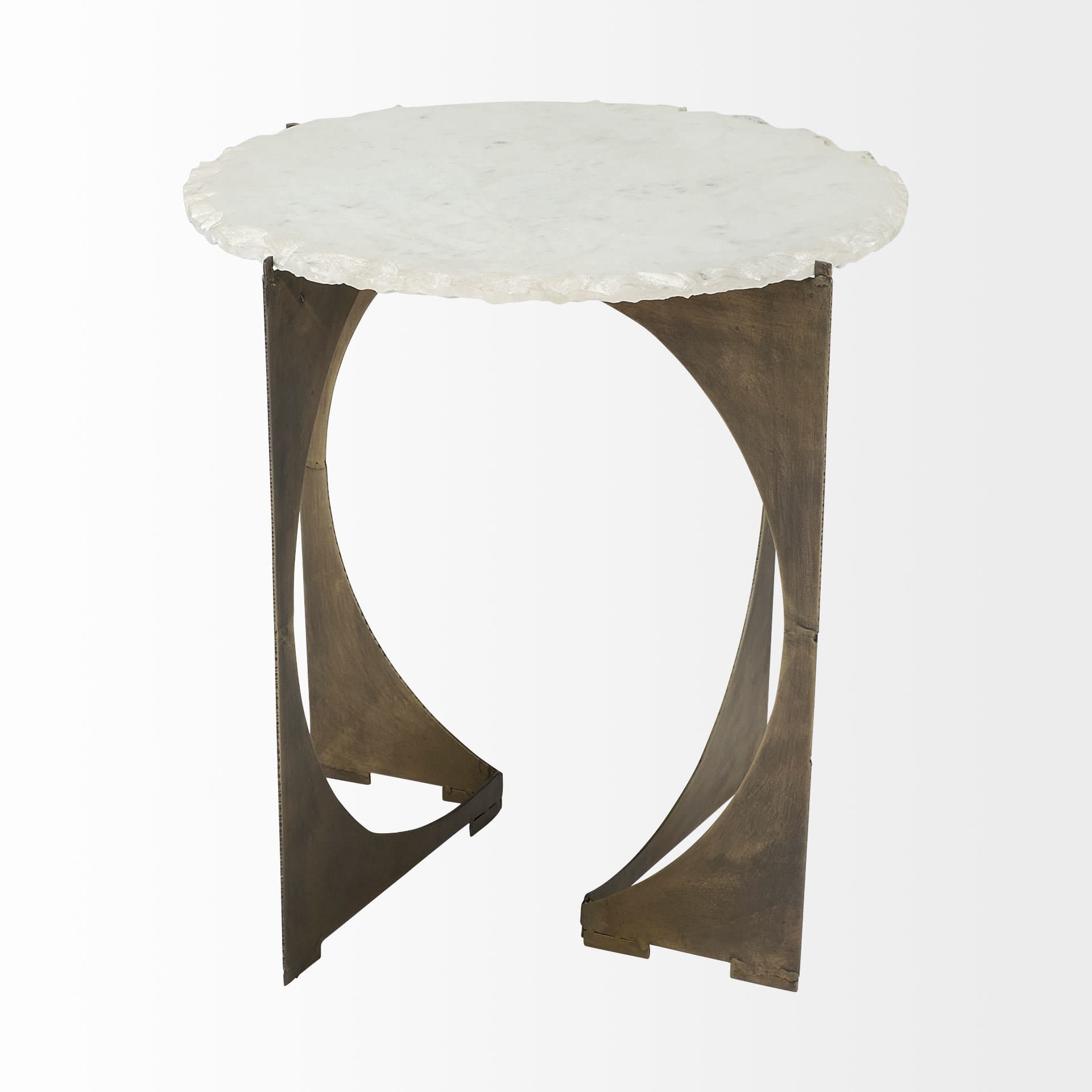 Reinhold II 21L x 21W x 21H Round Live-Edge Marble Top and Gold Metal Base Side/End Table — product photograph
