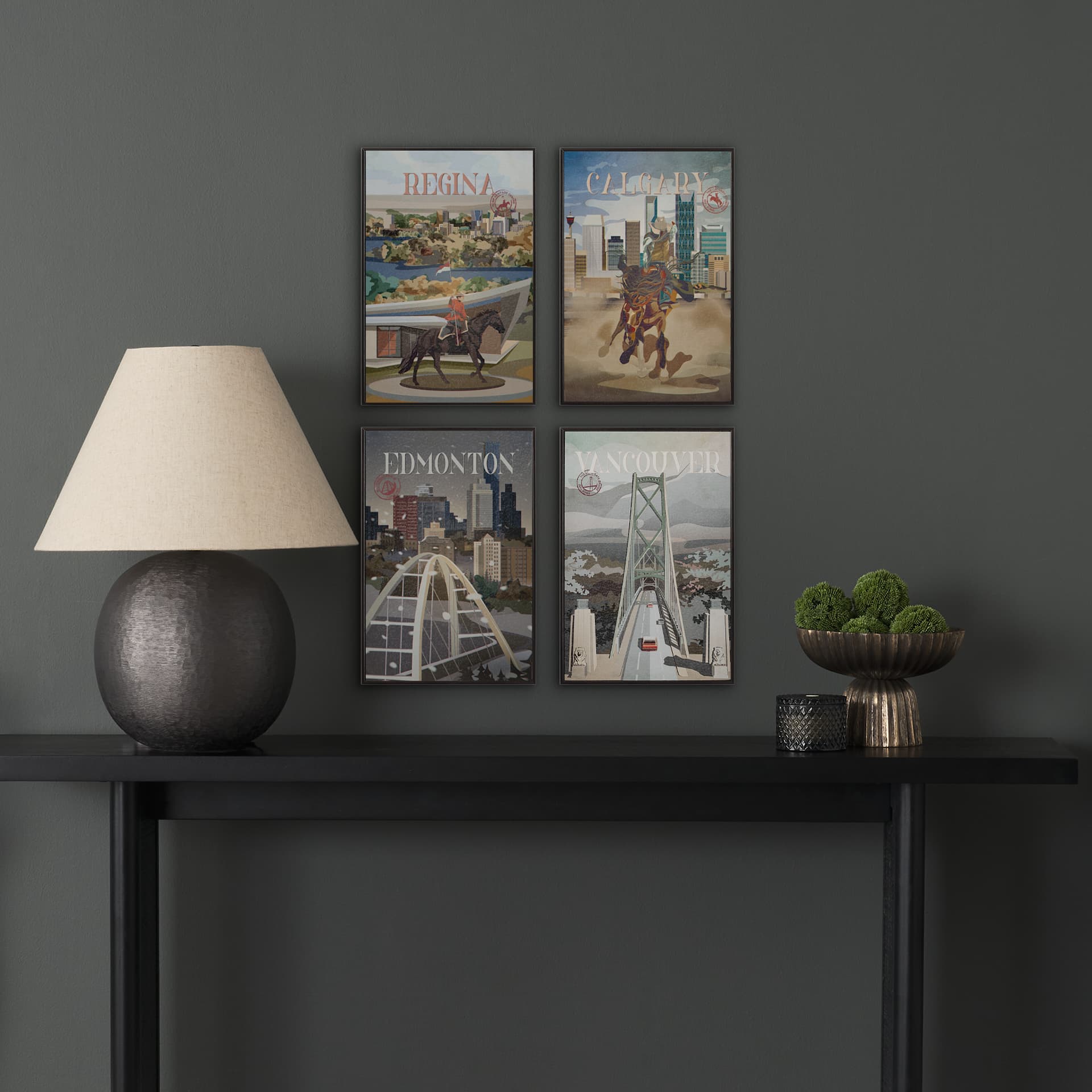 Regina Go Canada (SM) by Mercana Studio a Hand Embellished Decograph Framed Art Print — in a styled room