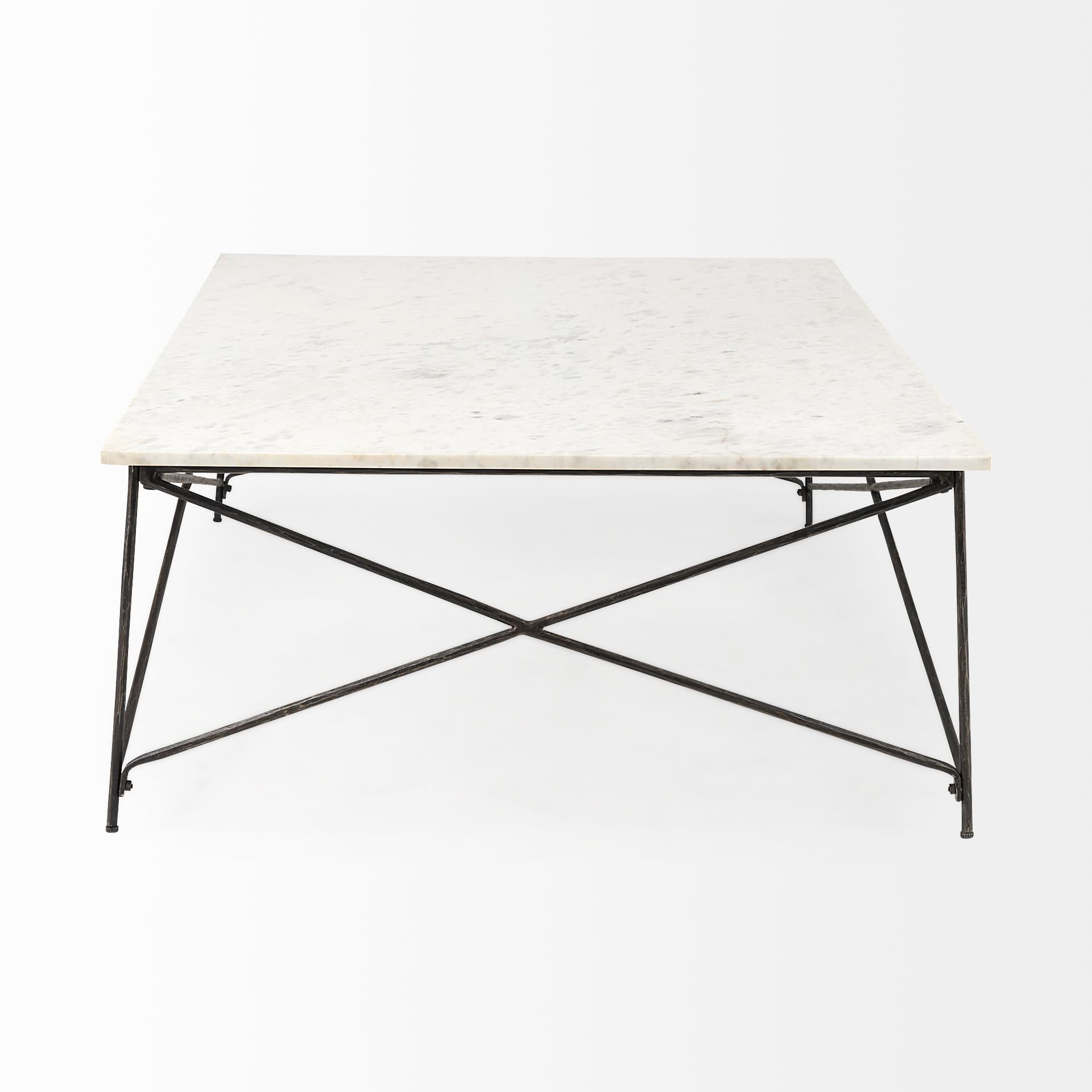 Lorlei I 53.0 X 35.0 X 15.5 White Marble Top W/ X-Shaped Gray Iron Base Coffee Table — product photograph