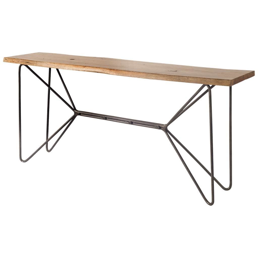 Papillion I 66L x 16W Natural Solid Wood and Iron Console Table — product photograph
