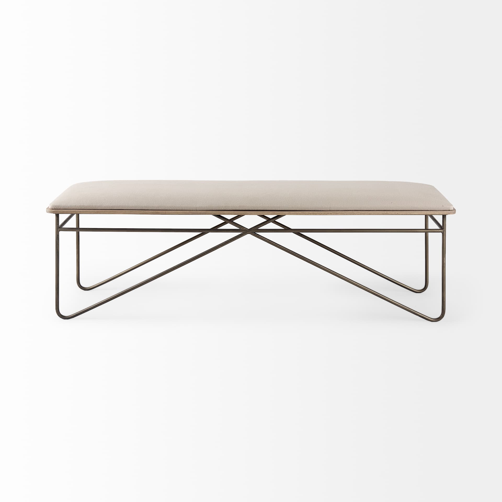 Camille 55.5L x 16.0W x 17.0H Cream Fabric Seat W/ Metal Frame Bench — product photograph