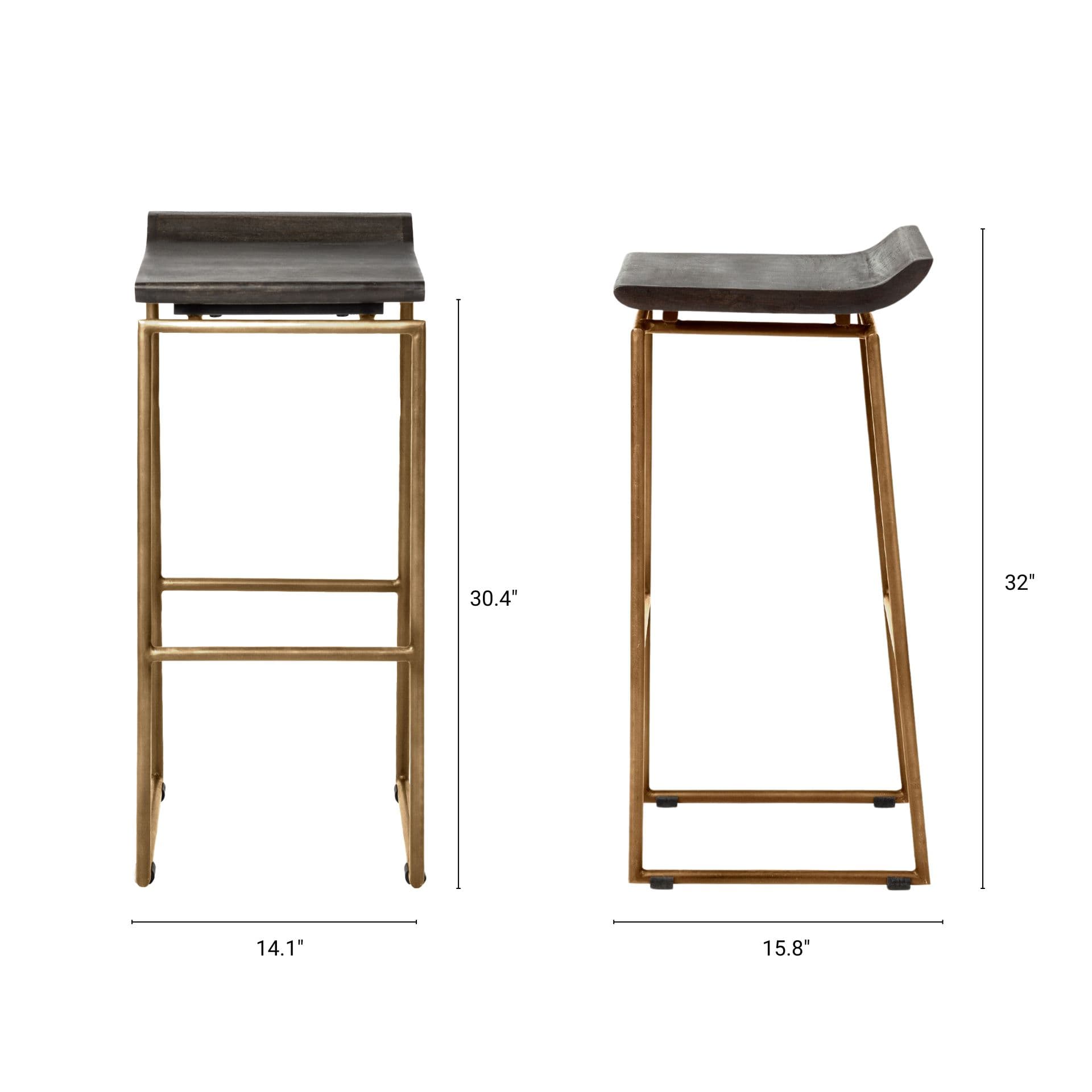 Givens Low Back 32in Seat Bar Stool | Brown Wood w/ Gold Metal — product photograph