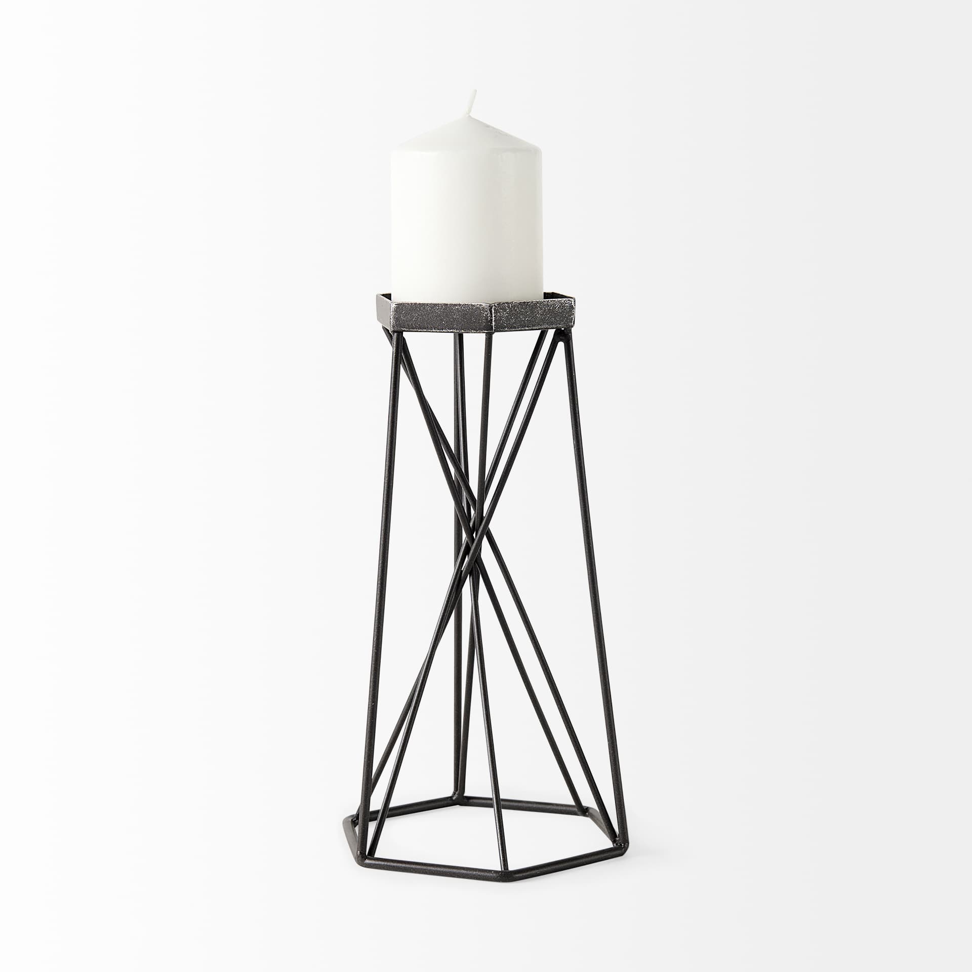 Sixx II Large Antiqued Metal Hexagonal Table Candle Holder — product photograph