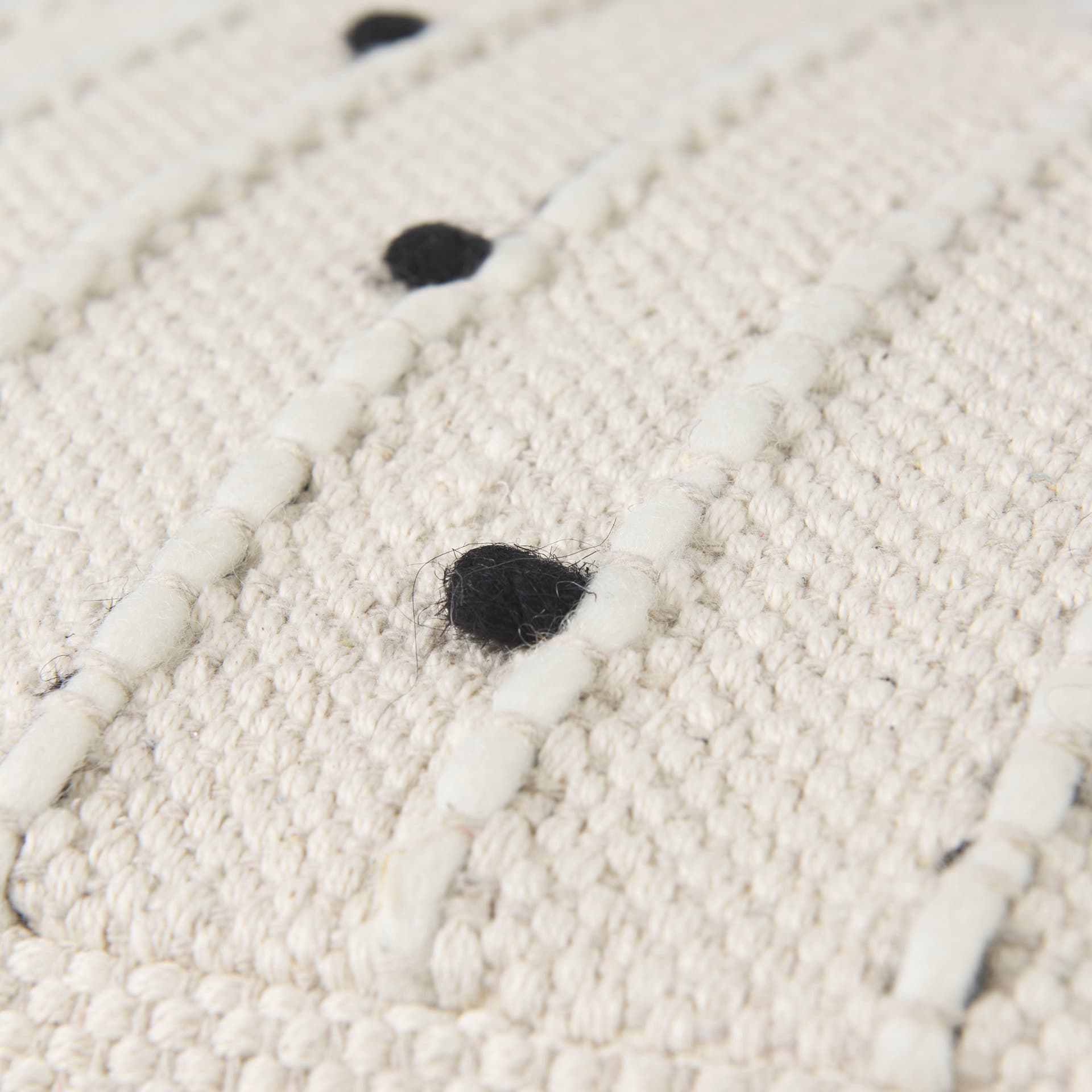 Amaira 16.0L x 16.0W x 16.0H Cream/Black/White patterned Wool and Cotton Pouf — product photograph
