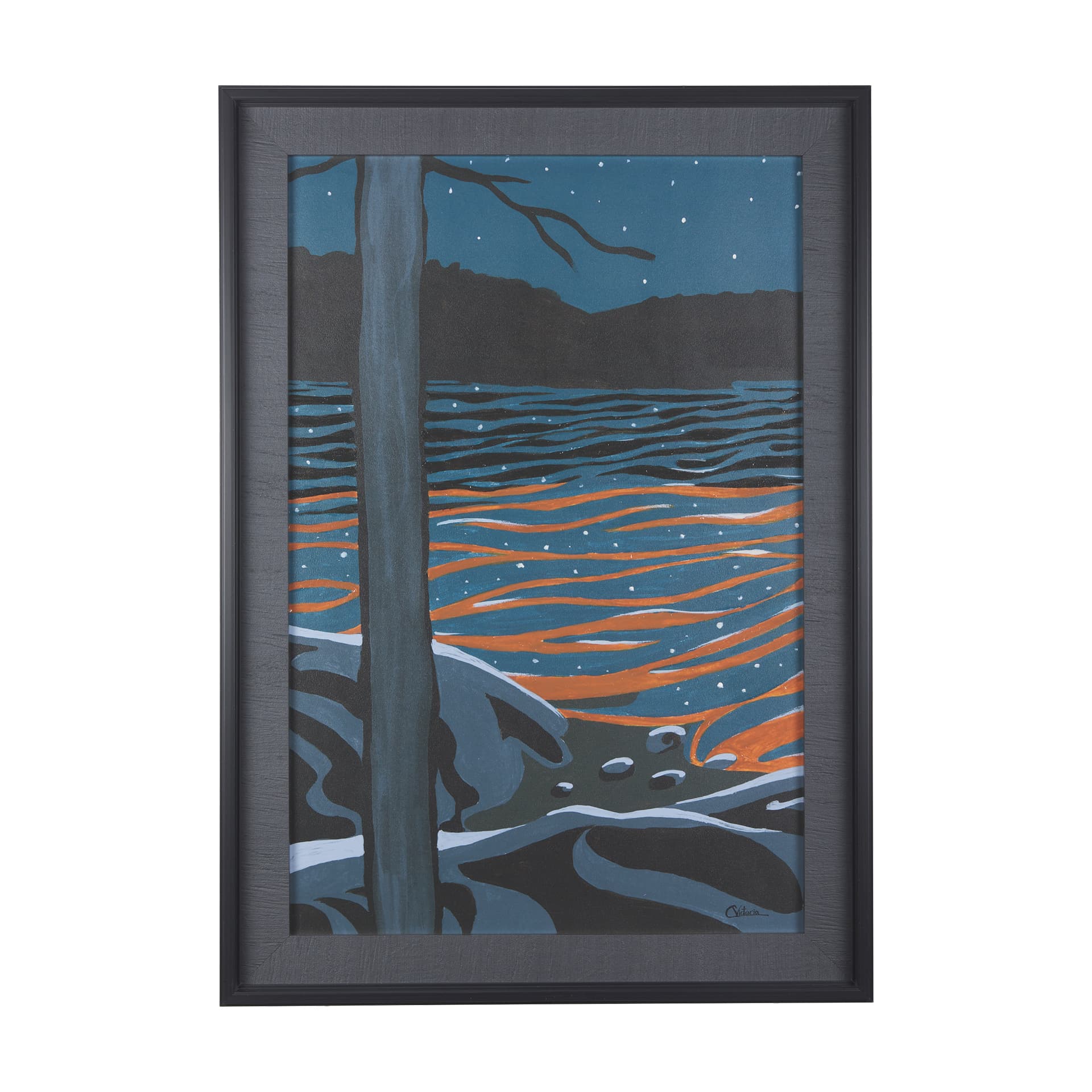 Sea bay at night I by Mercana Studio a Hand Embellished Textured Framed Art Print — product photograph
