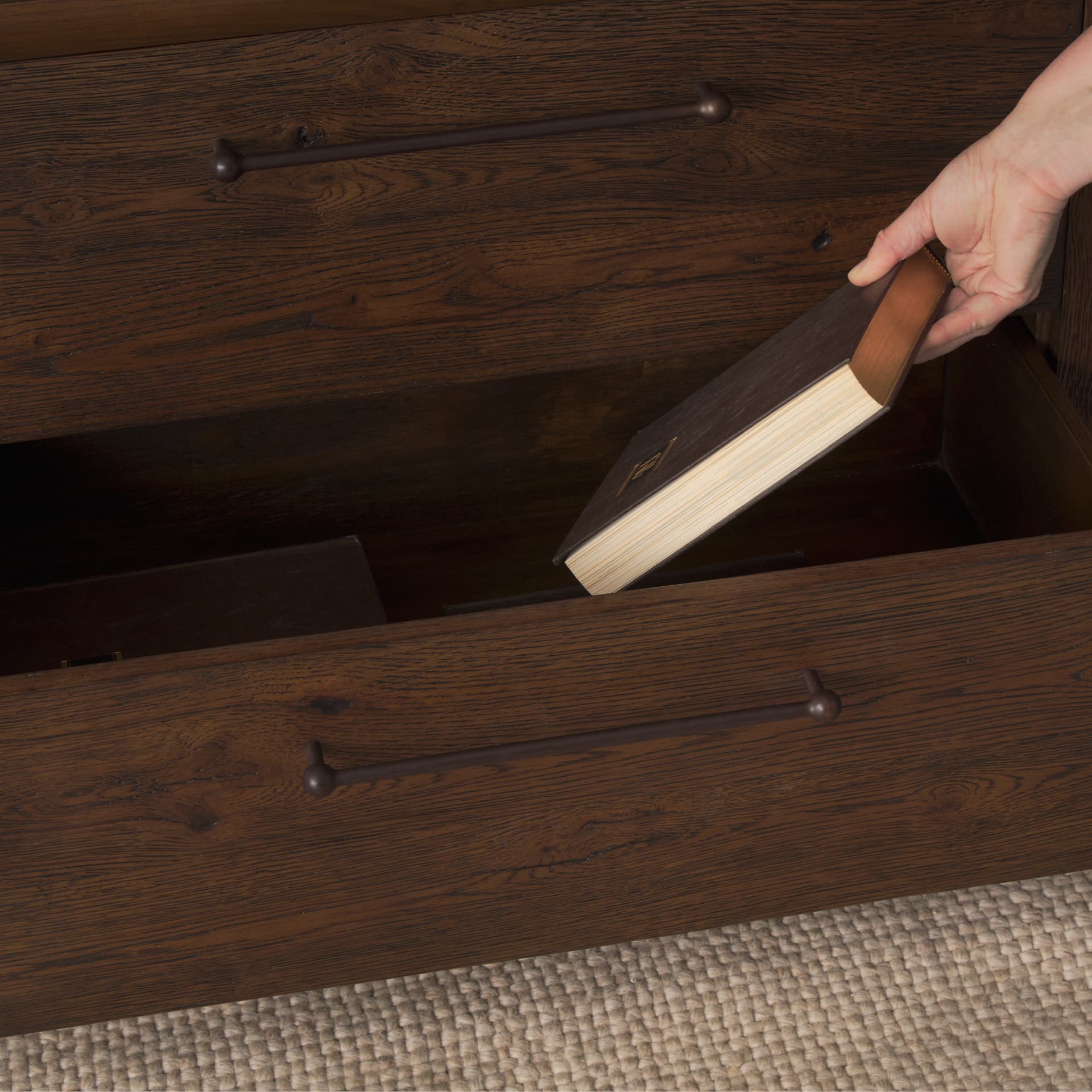 Belford 94" Dark Brown Oak Wood Media Console — product photograph