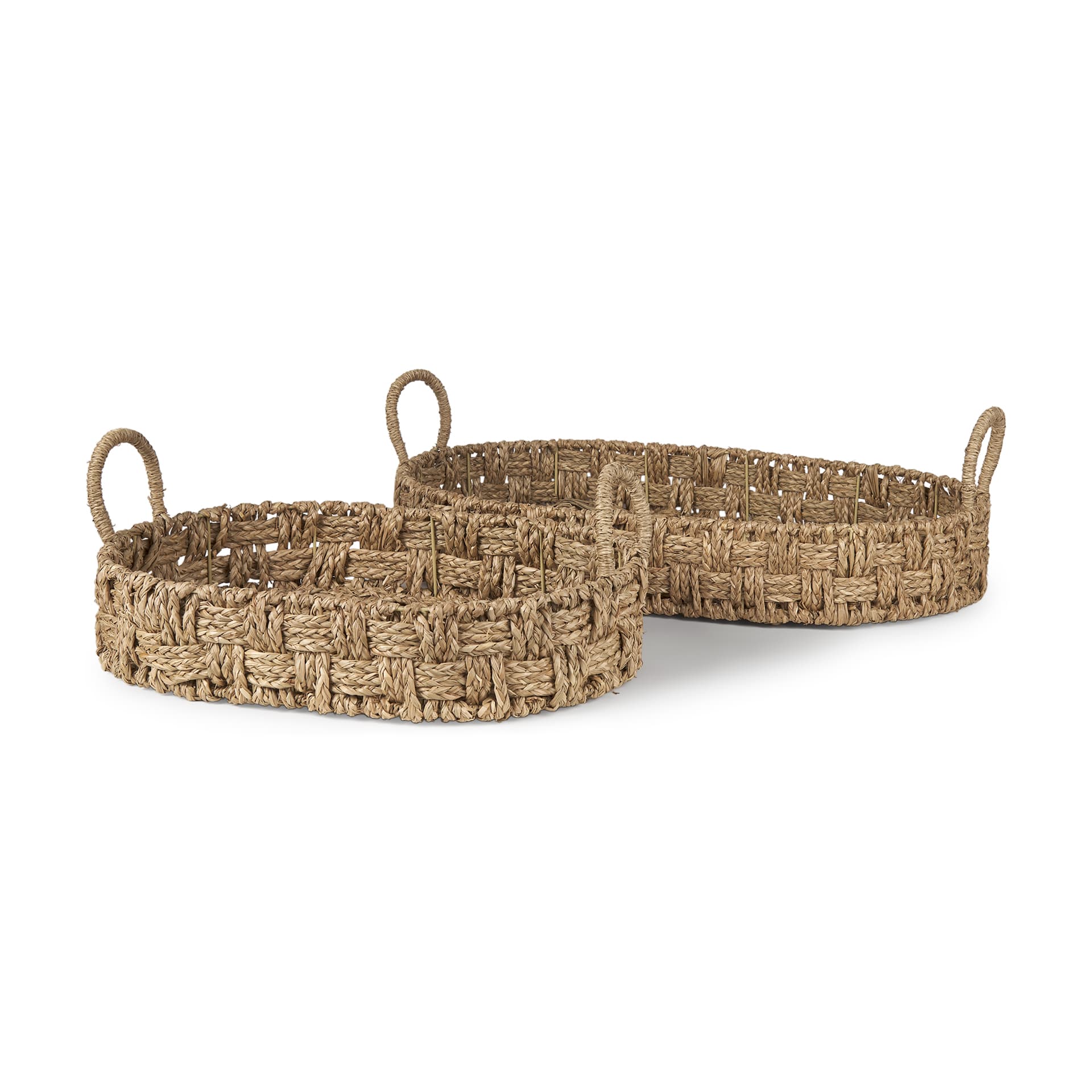 Haini Set of 2 Large Basketweave Seagrass Trays w/ Loop Handles — product photograph