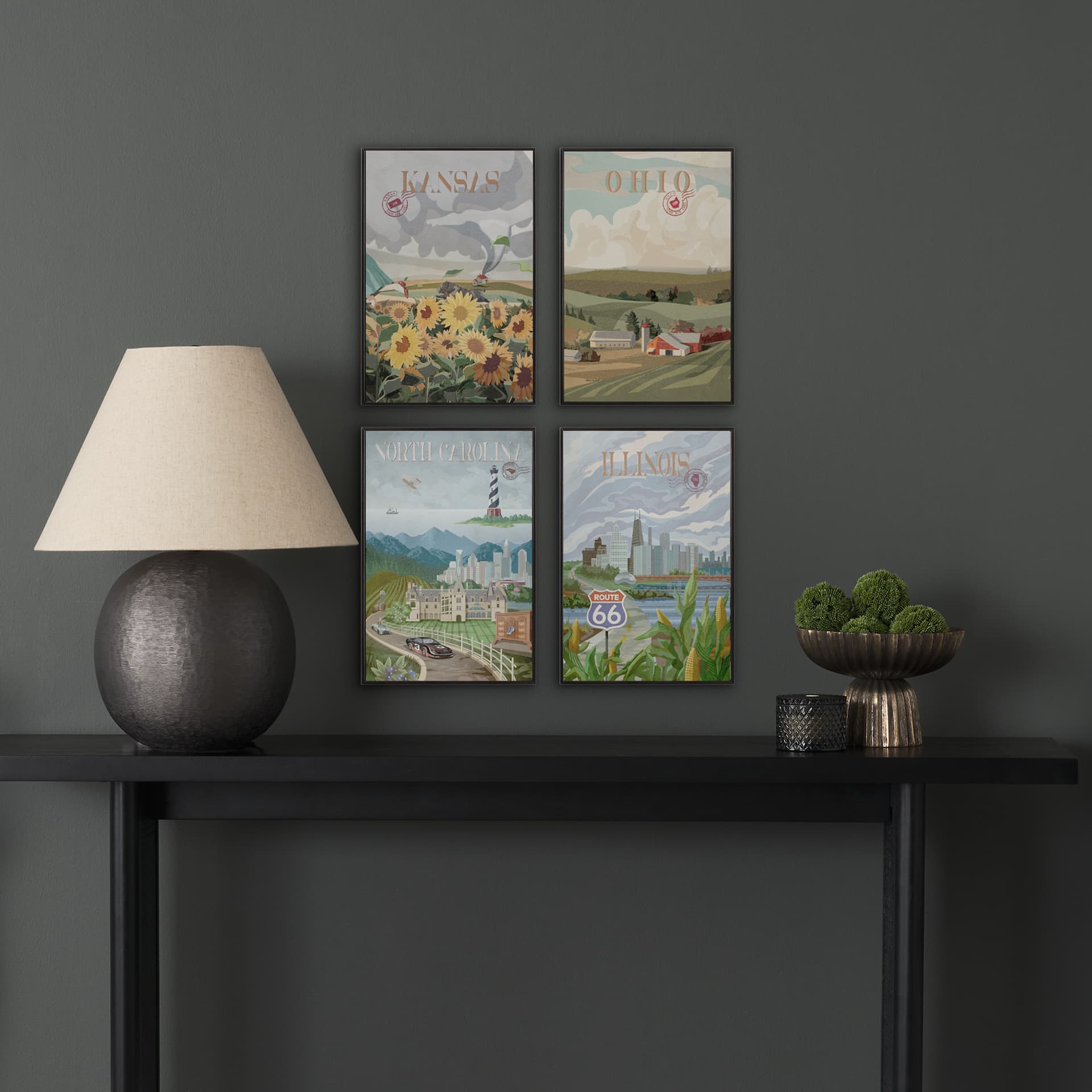 Ohio Go USA (SM) by Mercana Studio a Hand Embellished Decograph Framed Art Print — in a styled room