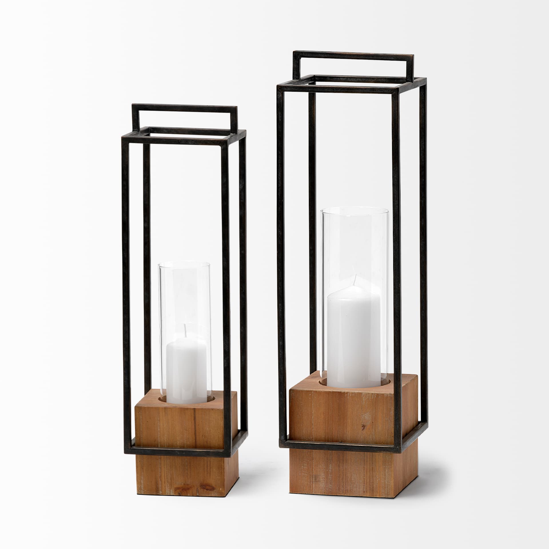 Orionis Large Wood w/ Black Metal Lantern Candle Holder — product photograph