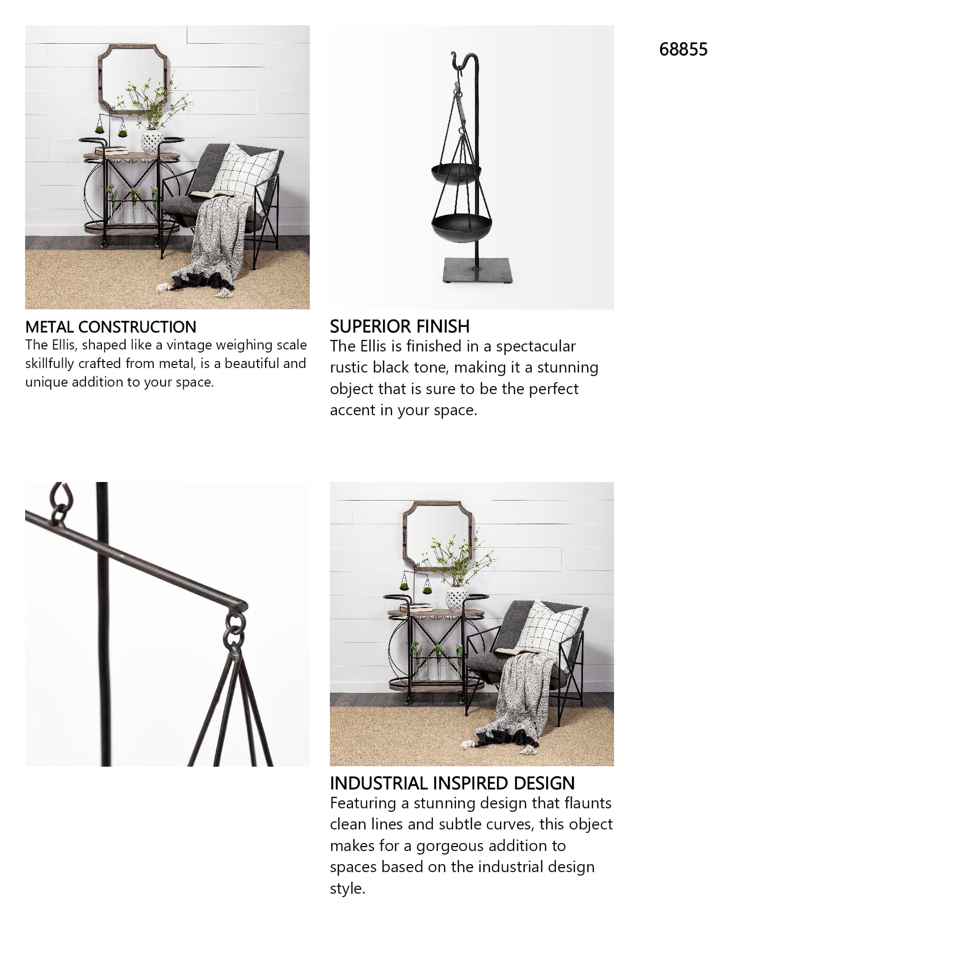 Ellis 10L x 4W Black Metal Vintage Inspired Weighing Scale — in a styled room