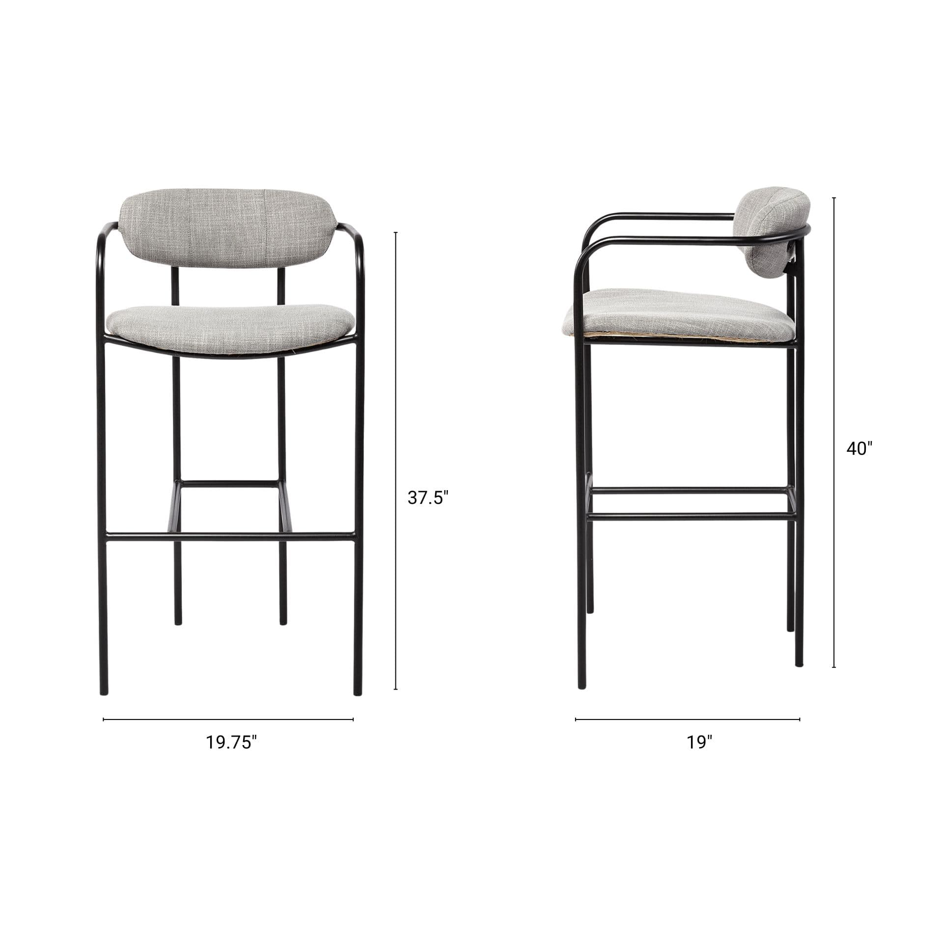 Parker Low Back 30.25in Seat Bar Stool | Gray Fabric w/ Black Metal — product photograph