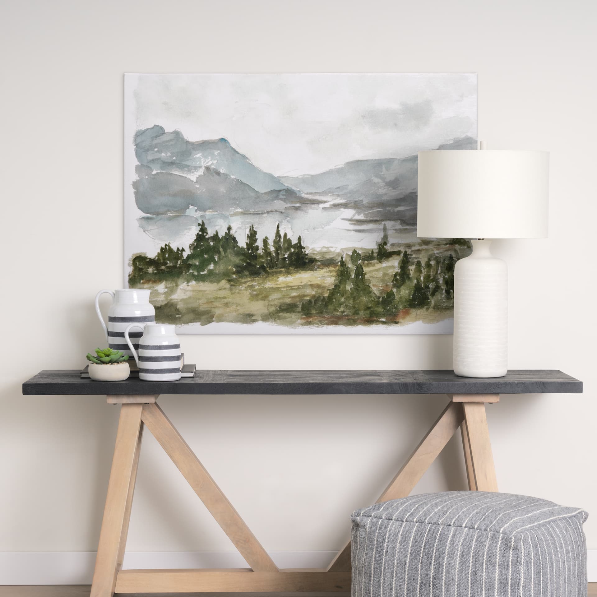 Overcast Reservoir I by Ethan Harper a Hand Embellished Textured Canvas — in a styled room