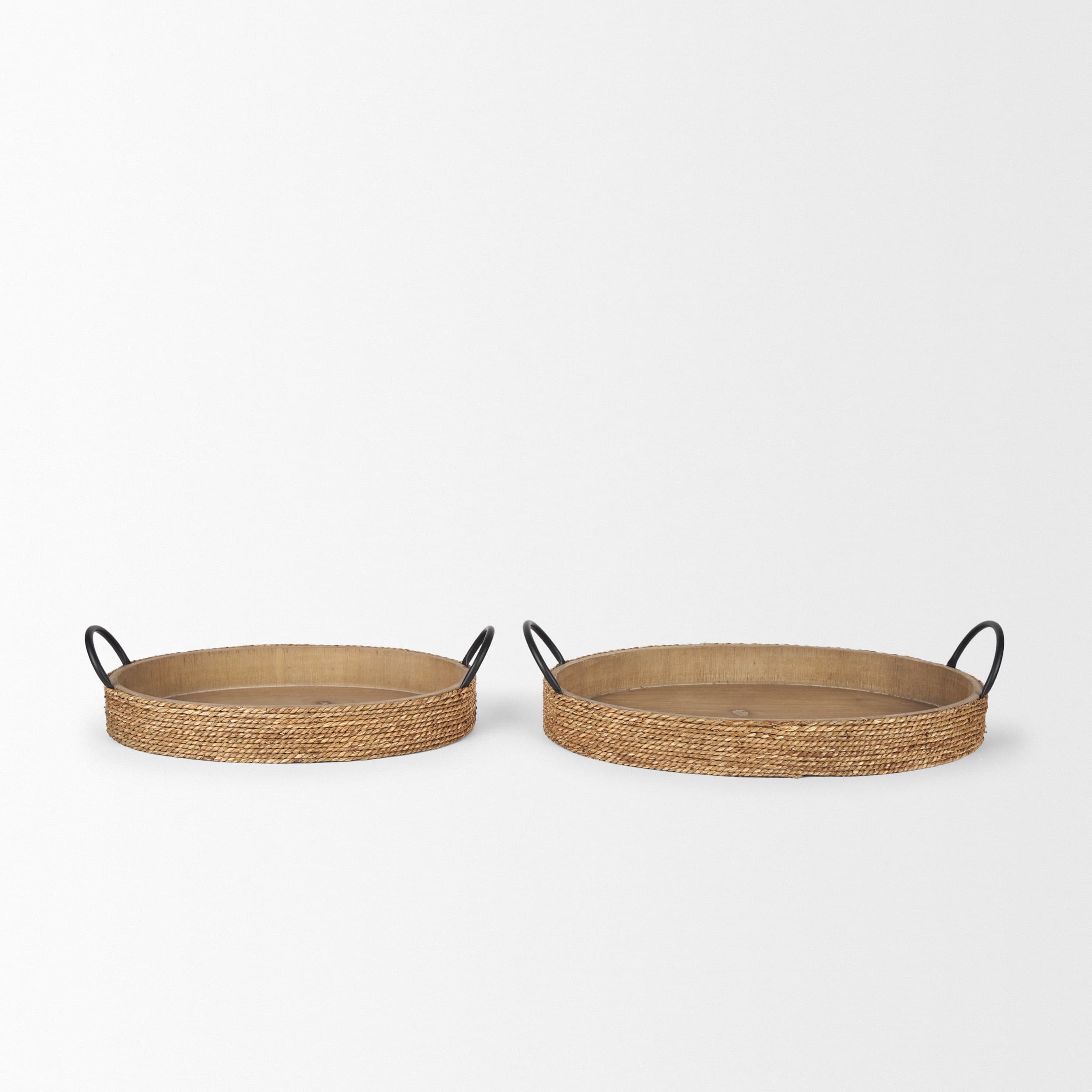 Wheaton Light Brown Wood w/ Natural Jute Serving Trays — product photograph