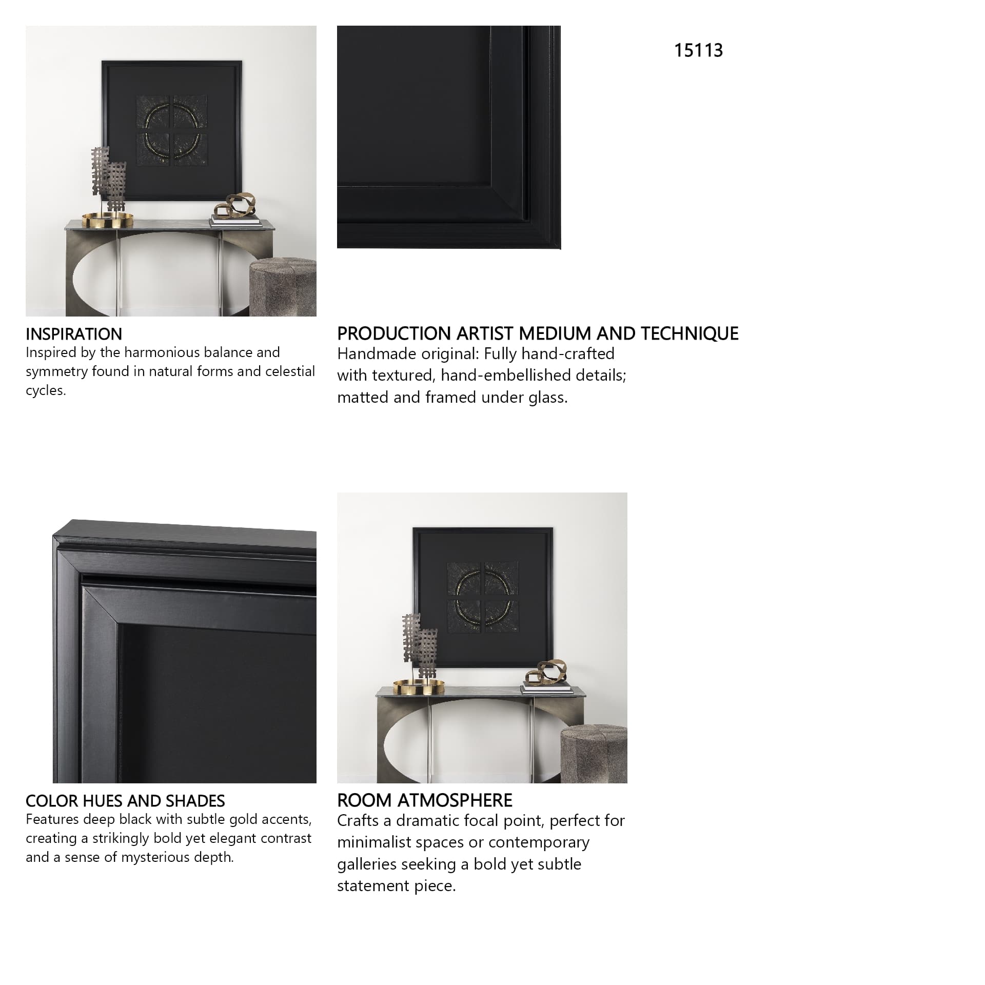 Equal Quadrants Black by Studio M a handmade Original Framed 3D Textured Artwork under Glass — in a styled room
