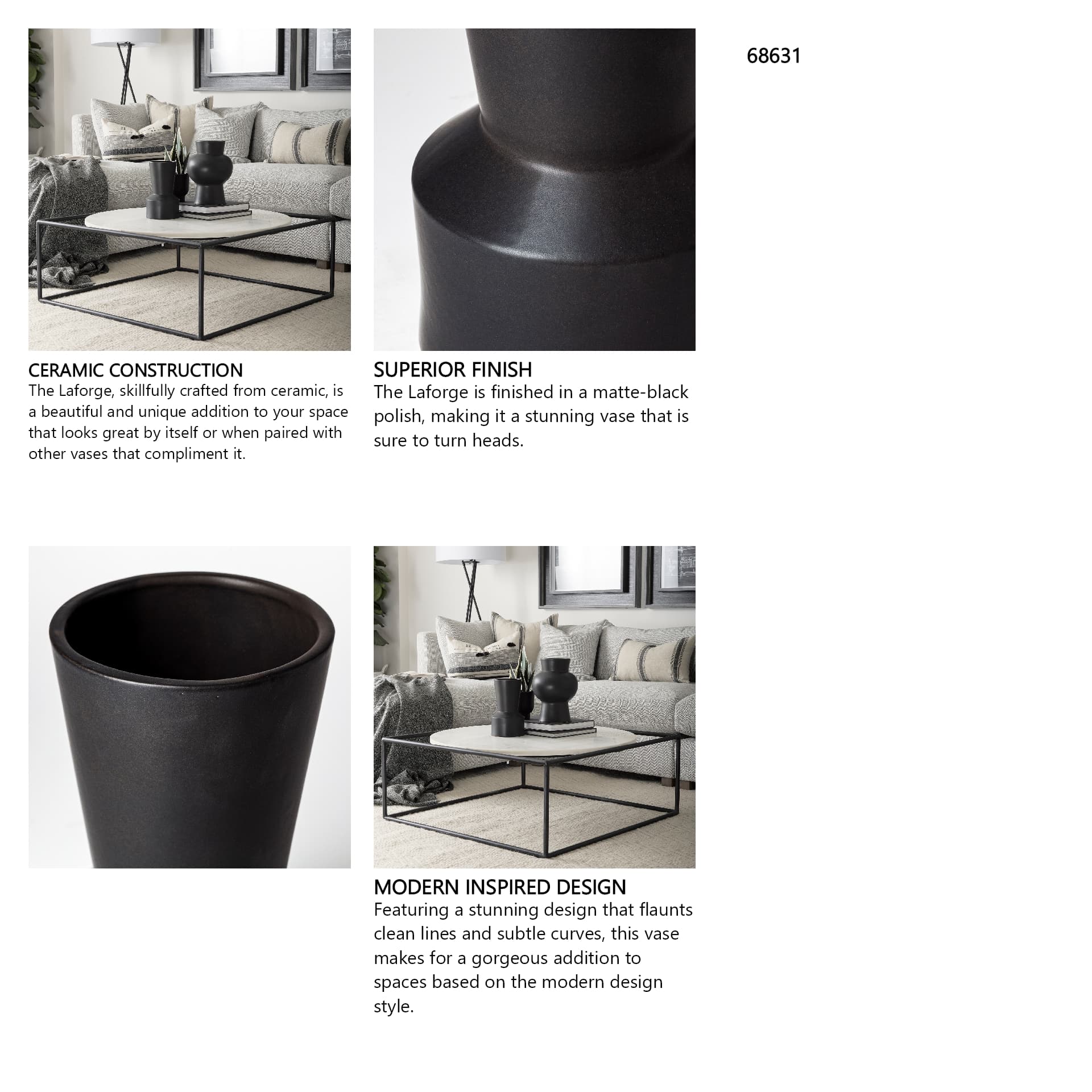 Laforge Black Ceramic Vase — in a styled room