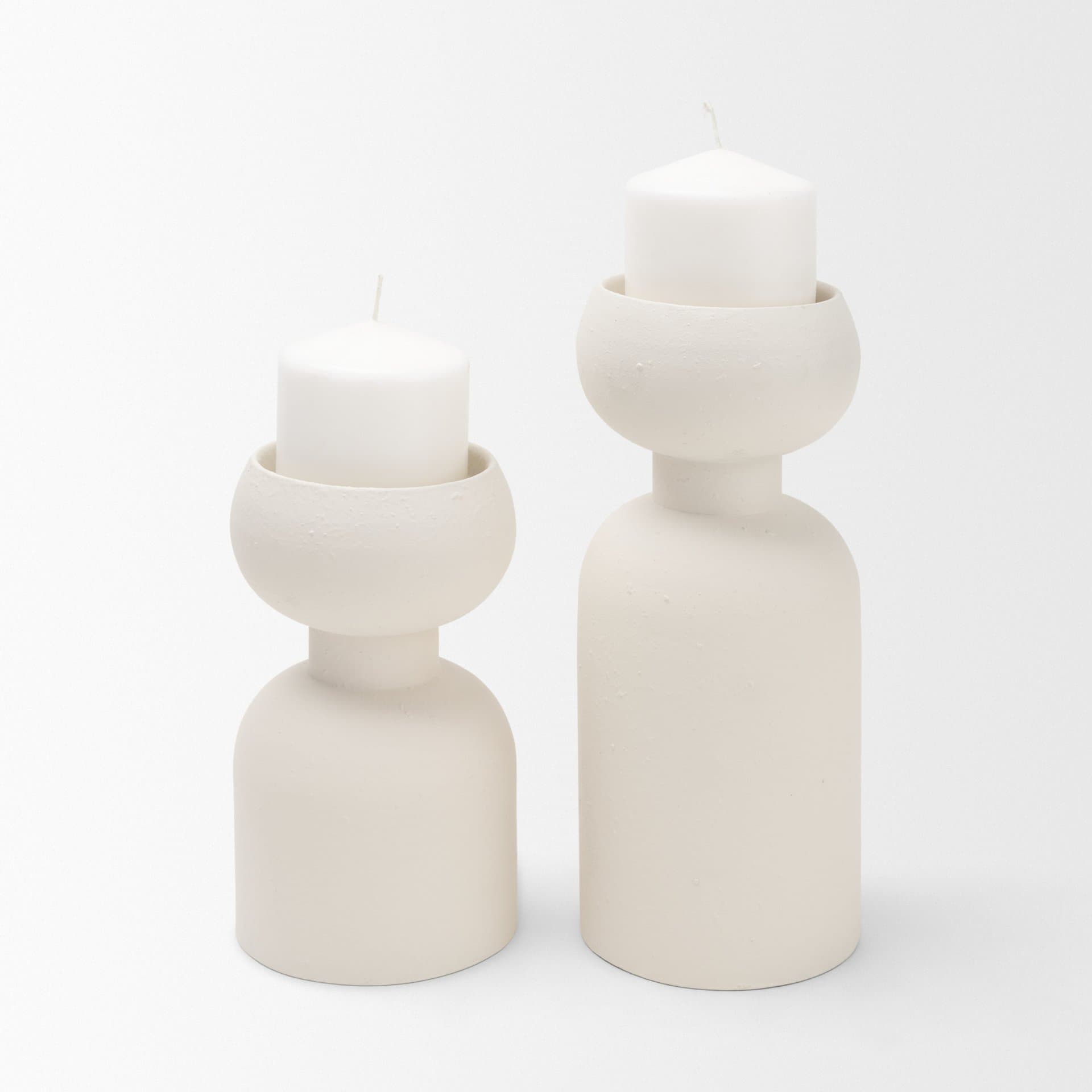 Pelar Large Matte White Metal Stacked Pillar Candle Holder — product photograph