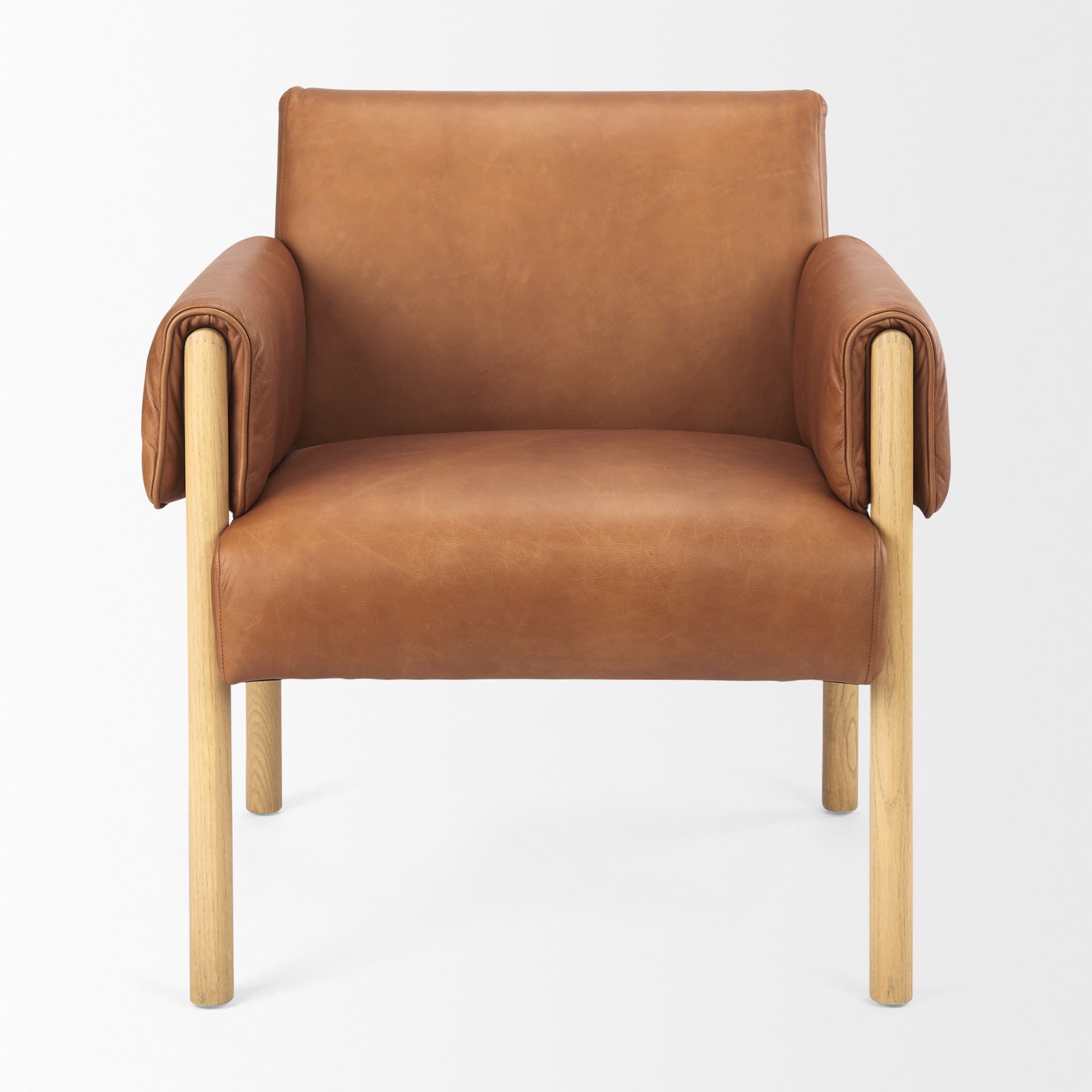 Ashton Brown Leather w/ Light Wood Accent Chair — product photograph
